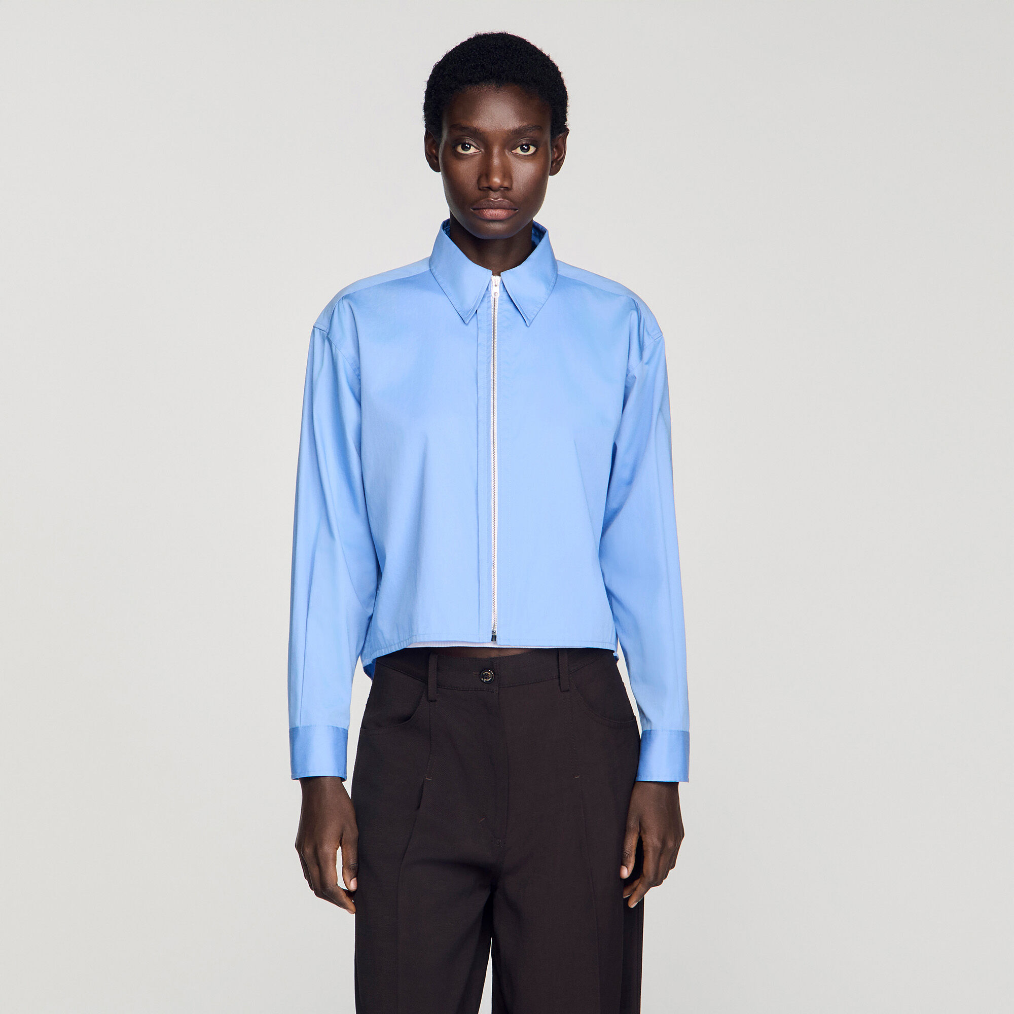 Cropped logo zip cotton shirt