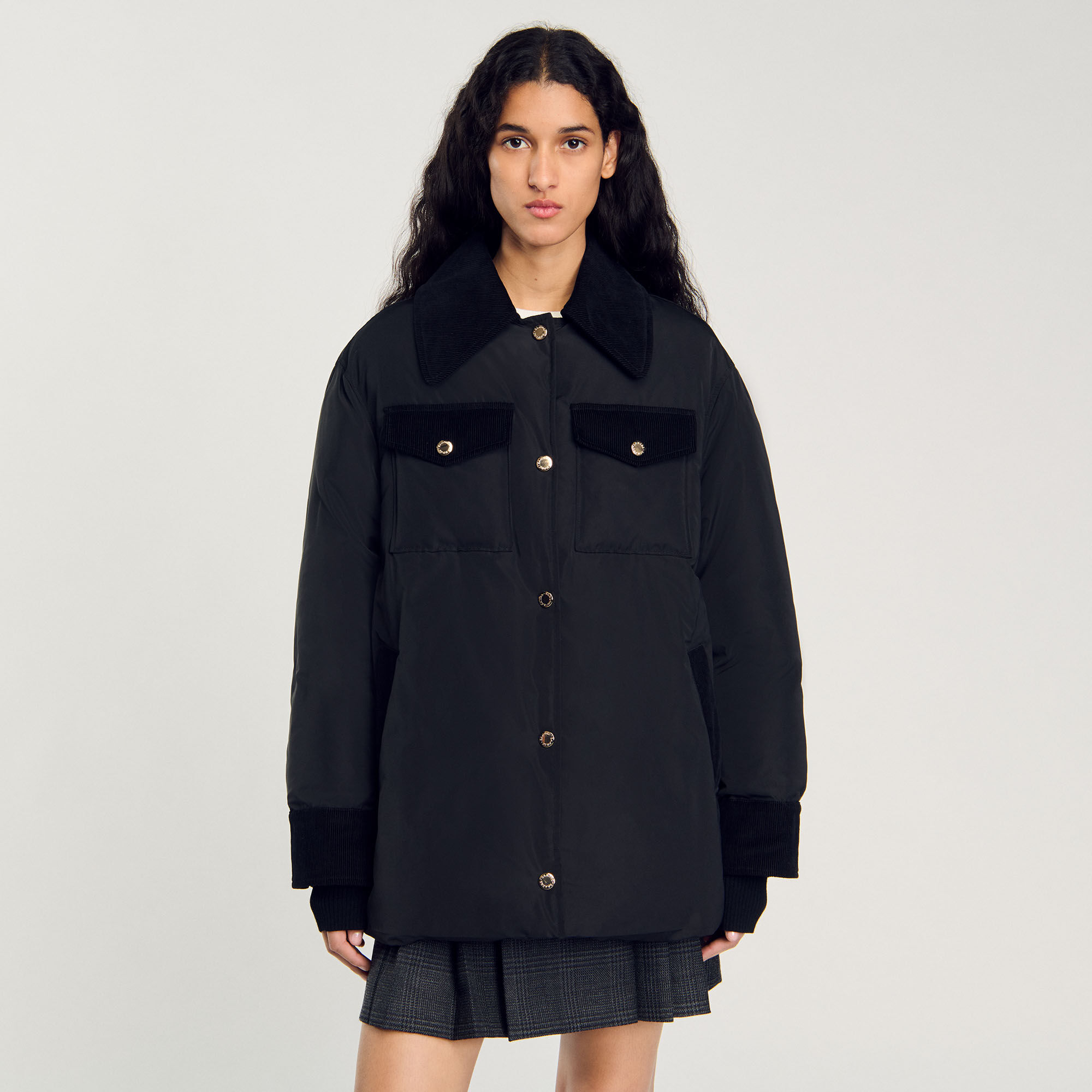 Short puffer jacket black / gray For Women | Sandro Paris