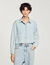 Denim shirt with beaded collar
