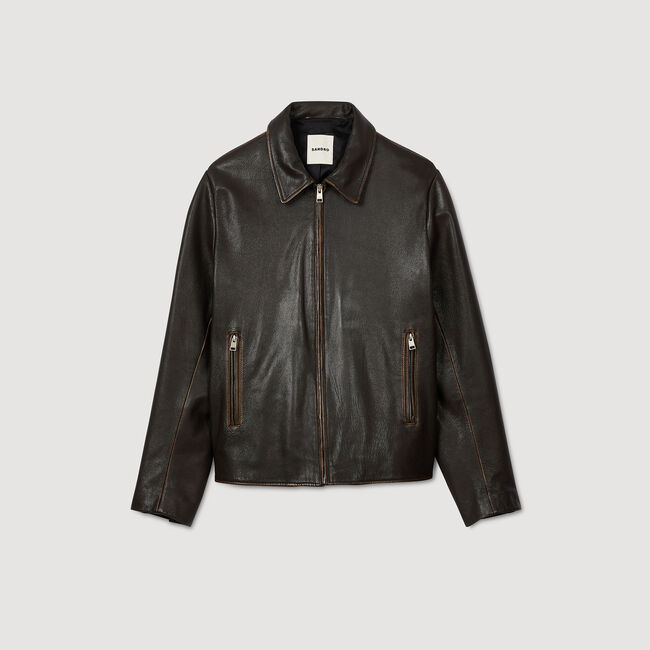 Distressed-look leather jacket