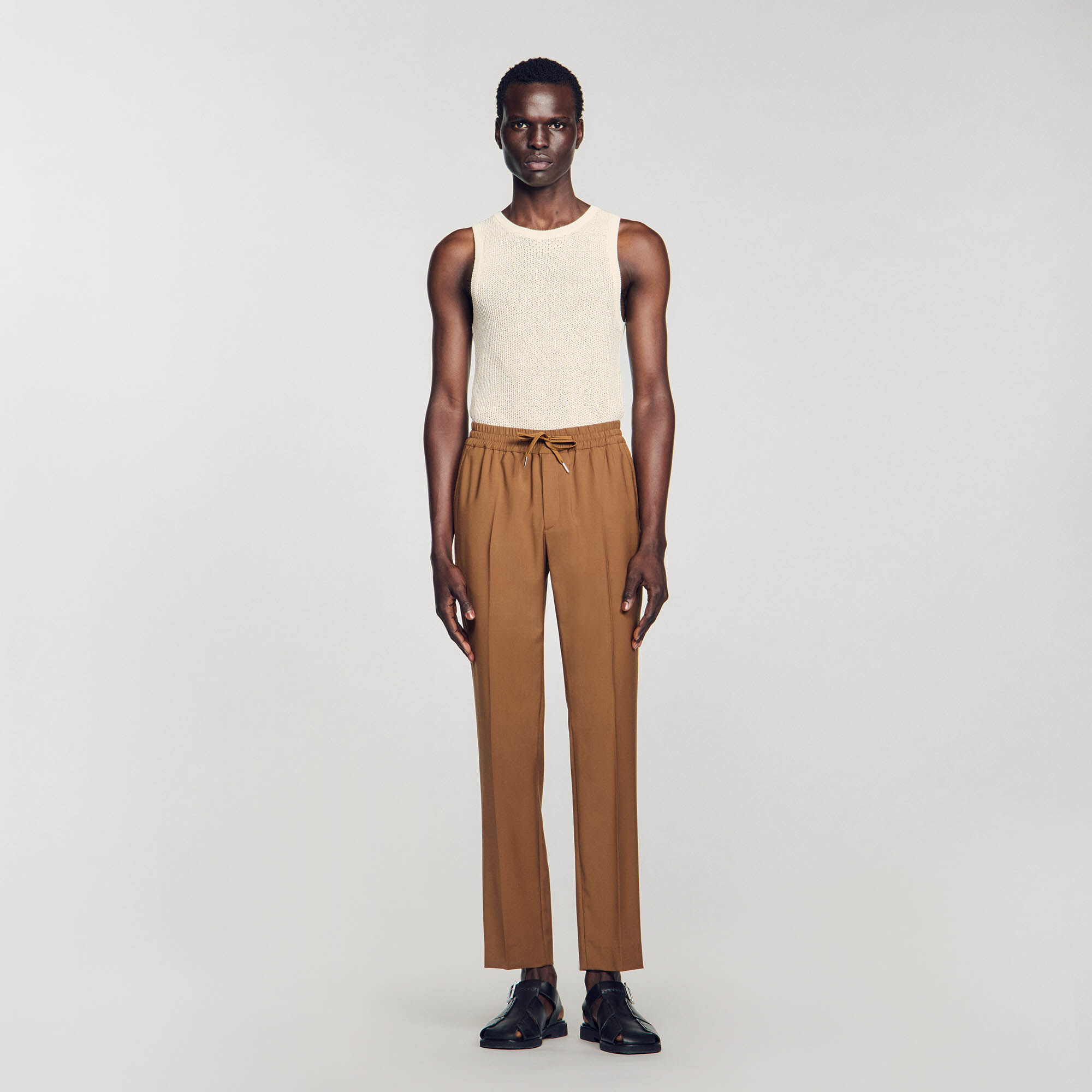 Elasticated straight leg trousers white beige for Men Sandro Paris