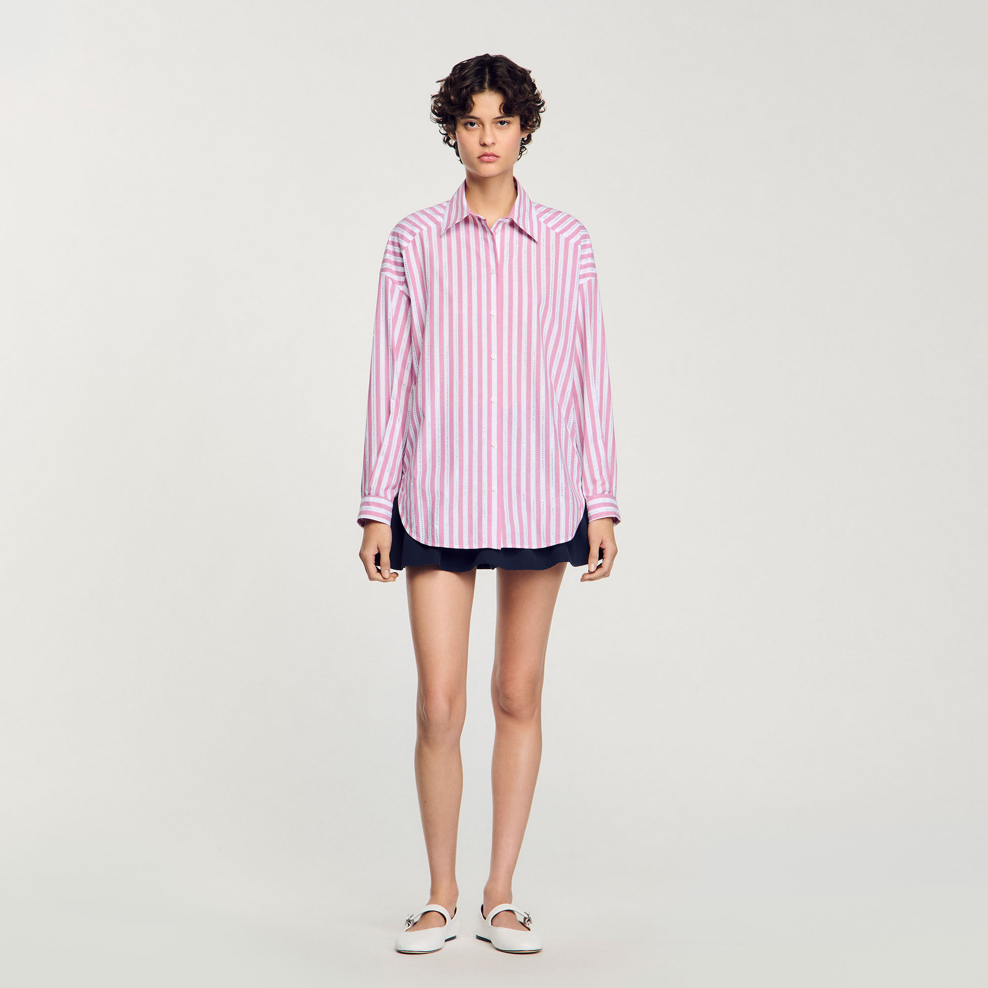 Striped rhinestone shirt pink For Women Sandro Paris