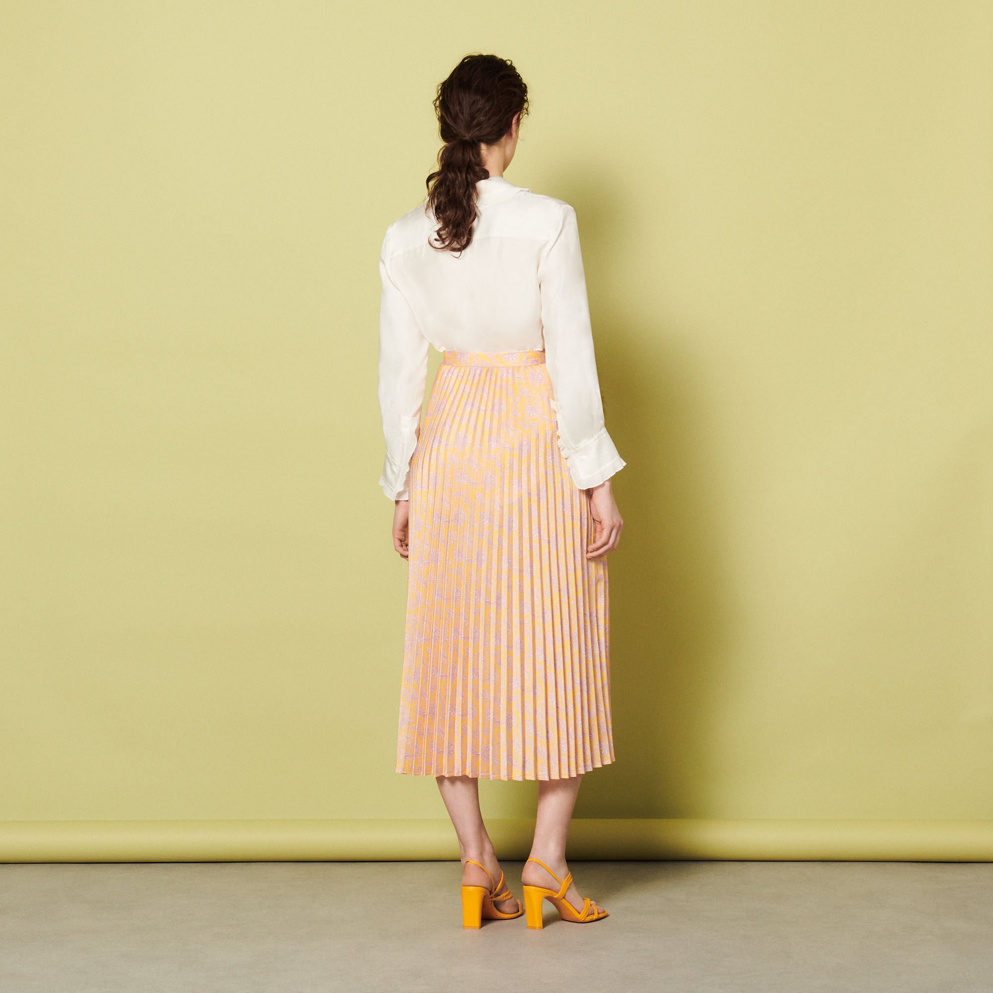 Printed pleated midi skirt