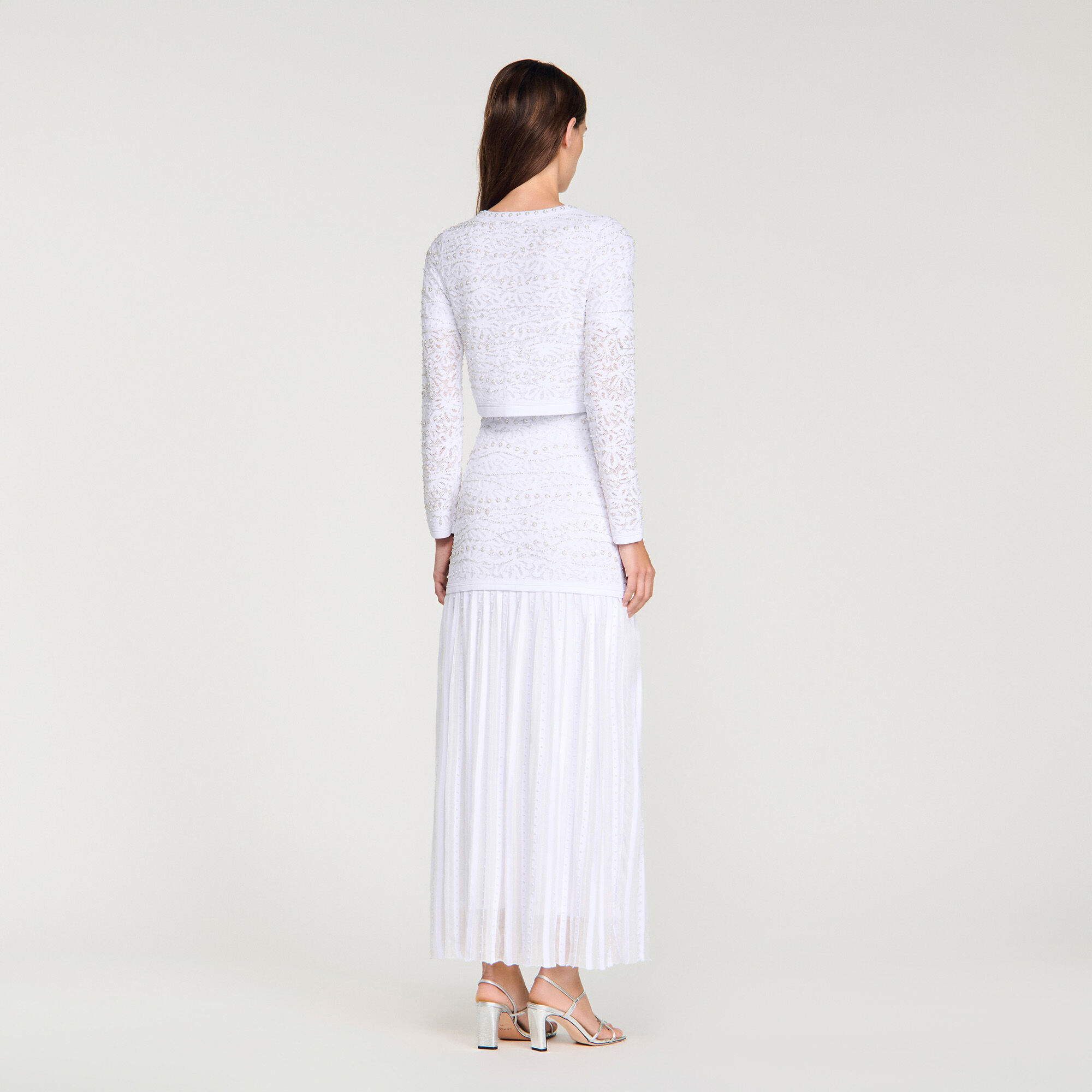 Cropped pearled cardigan