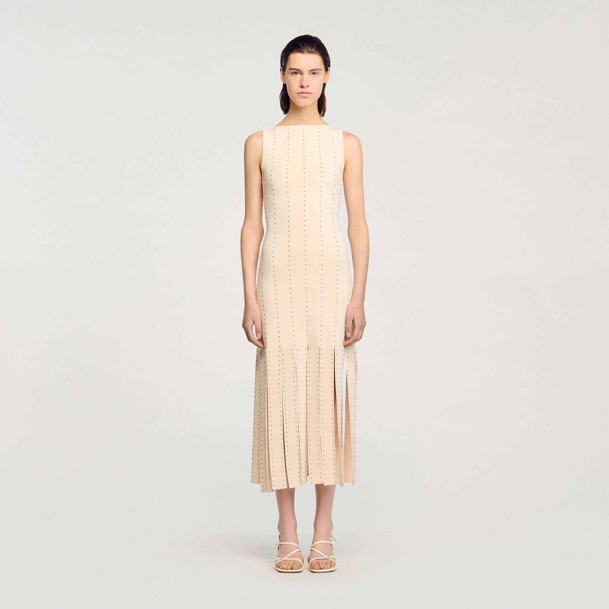 Fringed knit maxi dress