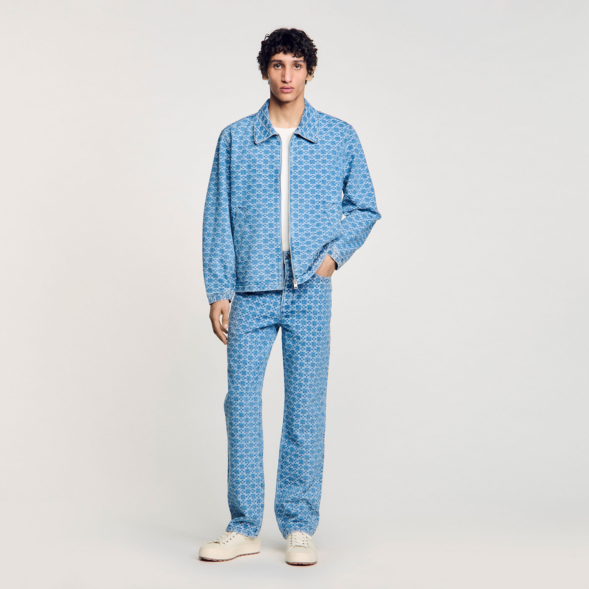 Square cross denim jacket