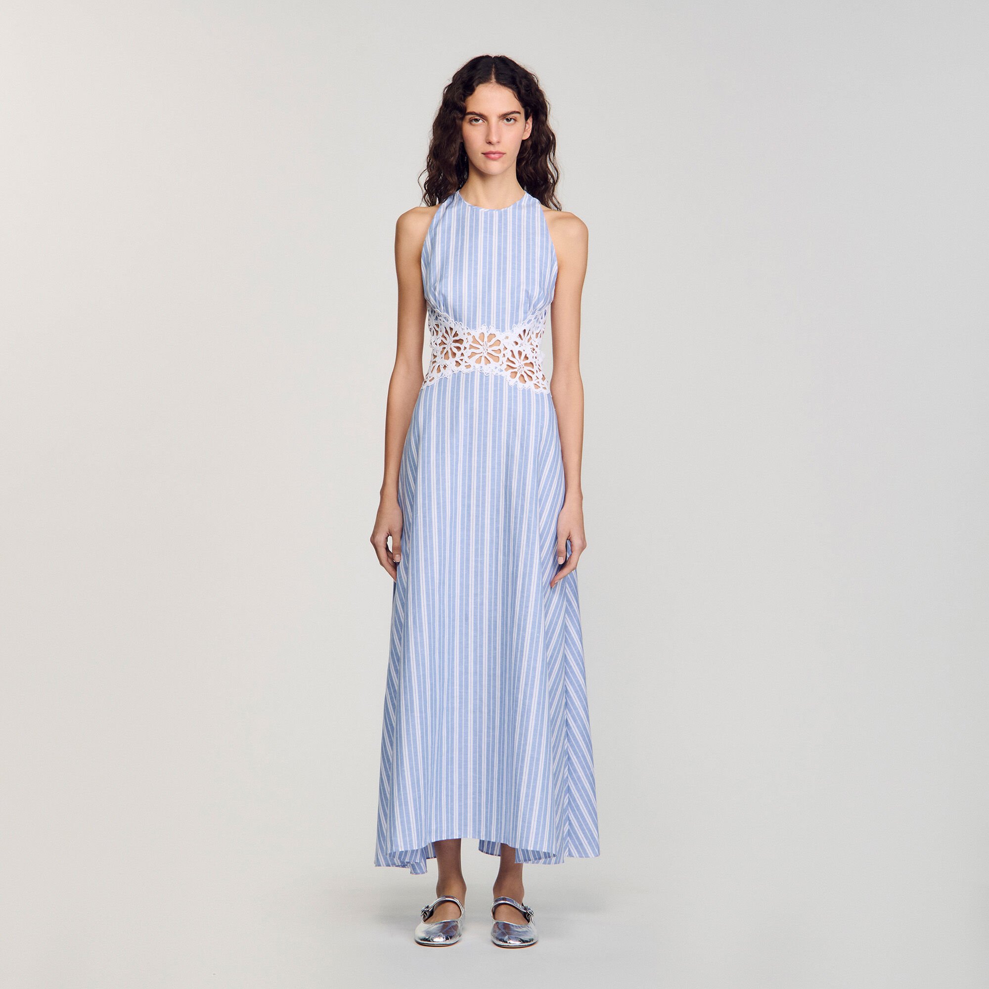Striped maxi dress with lace