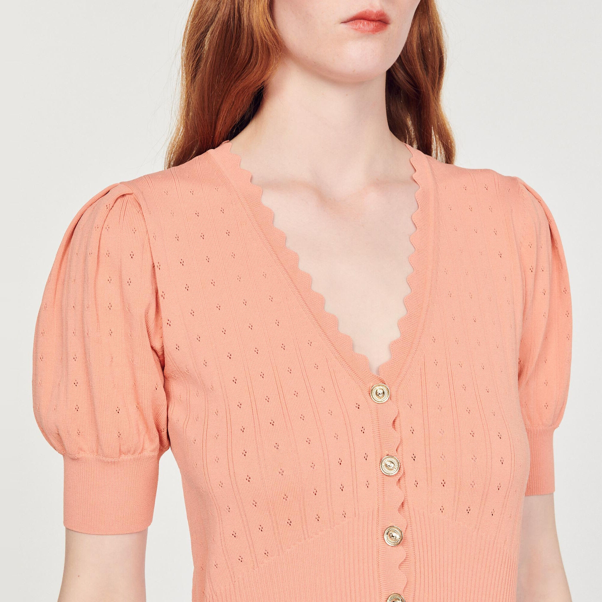 Cropped cardigan with balloon sleeves