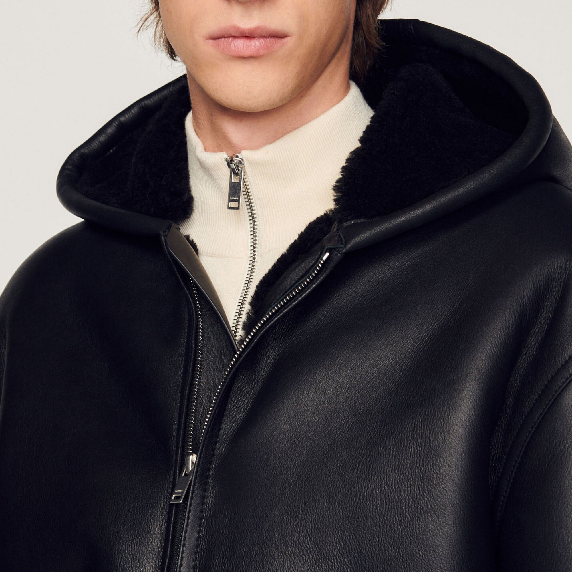 Hooded sheepskin jacket