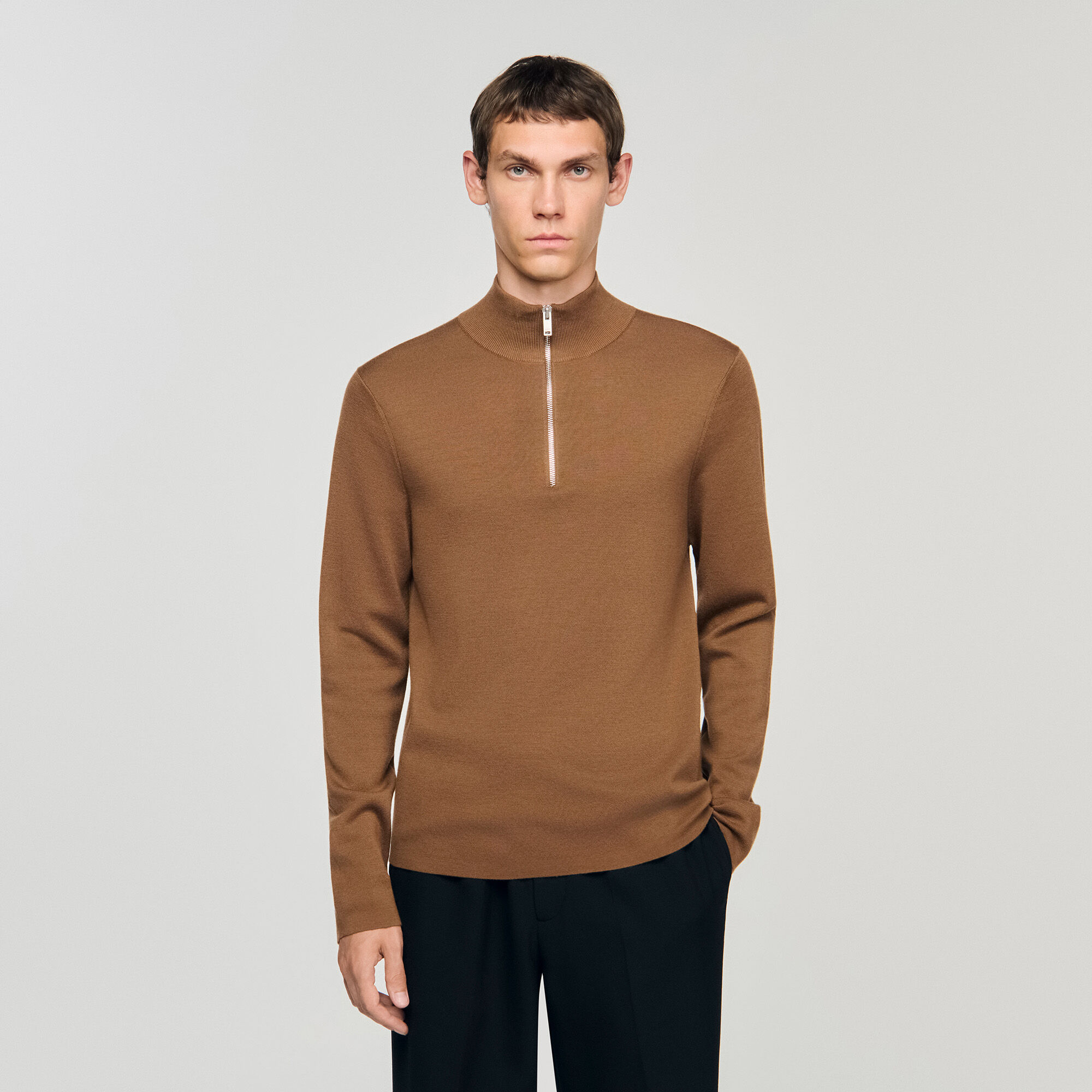 Wool jumper with zip collar