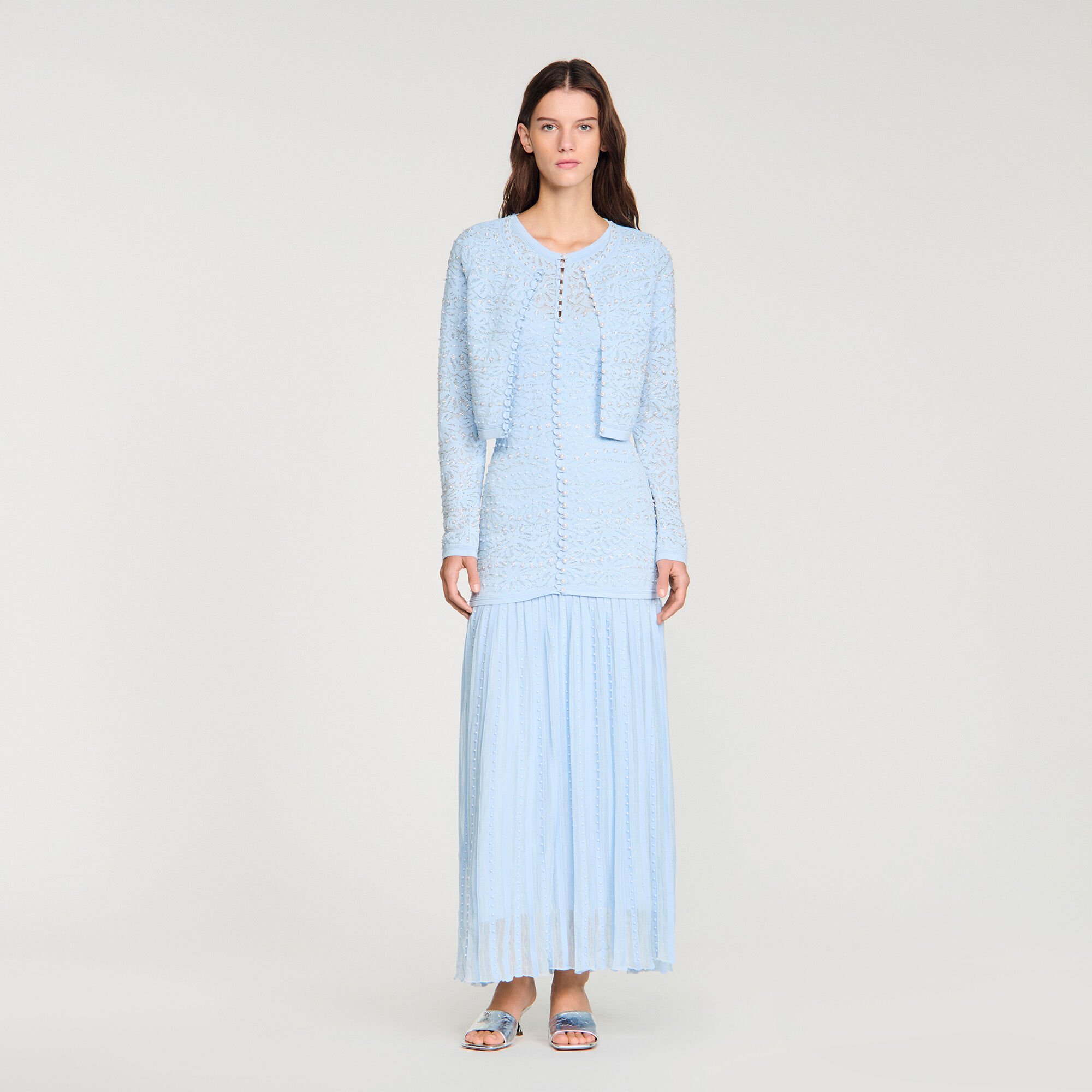 Cropped pearled cardigan