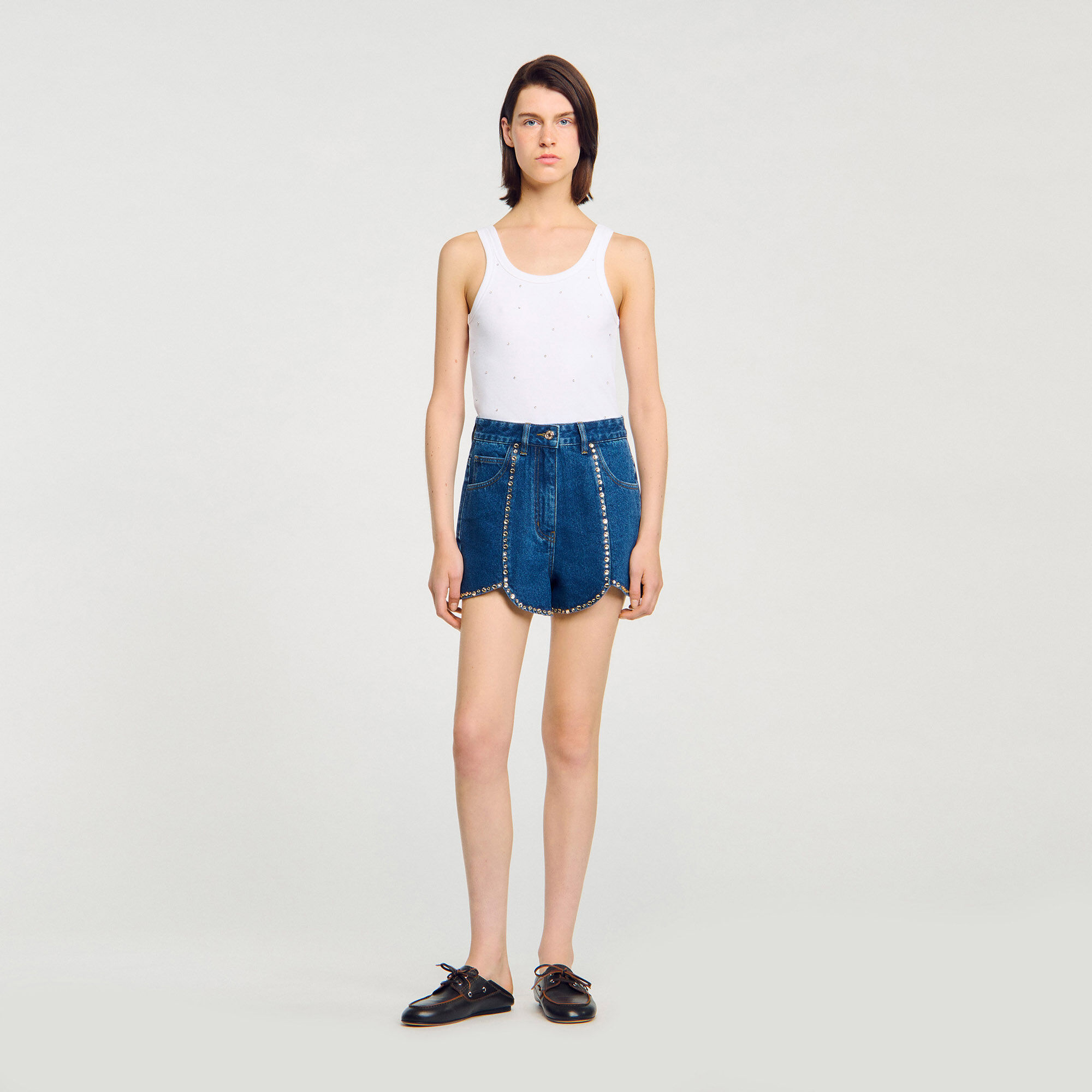 Rhinestone denim shorts