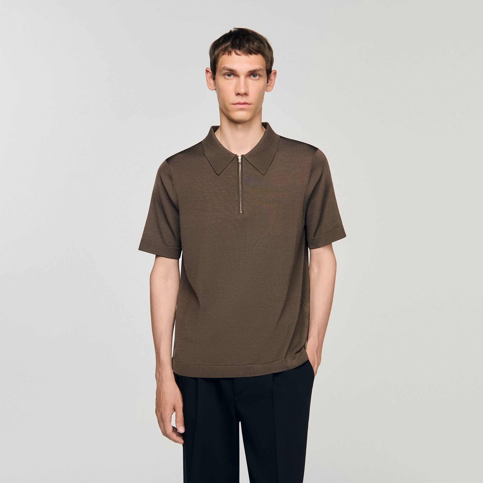 Knitted polo shirt with zip collar
