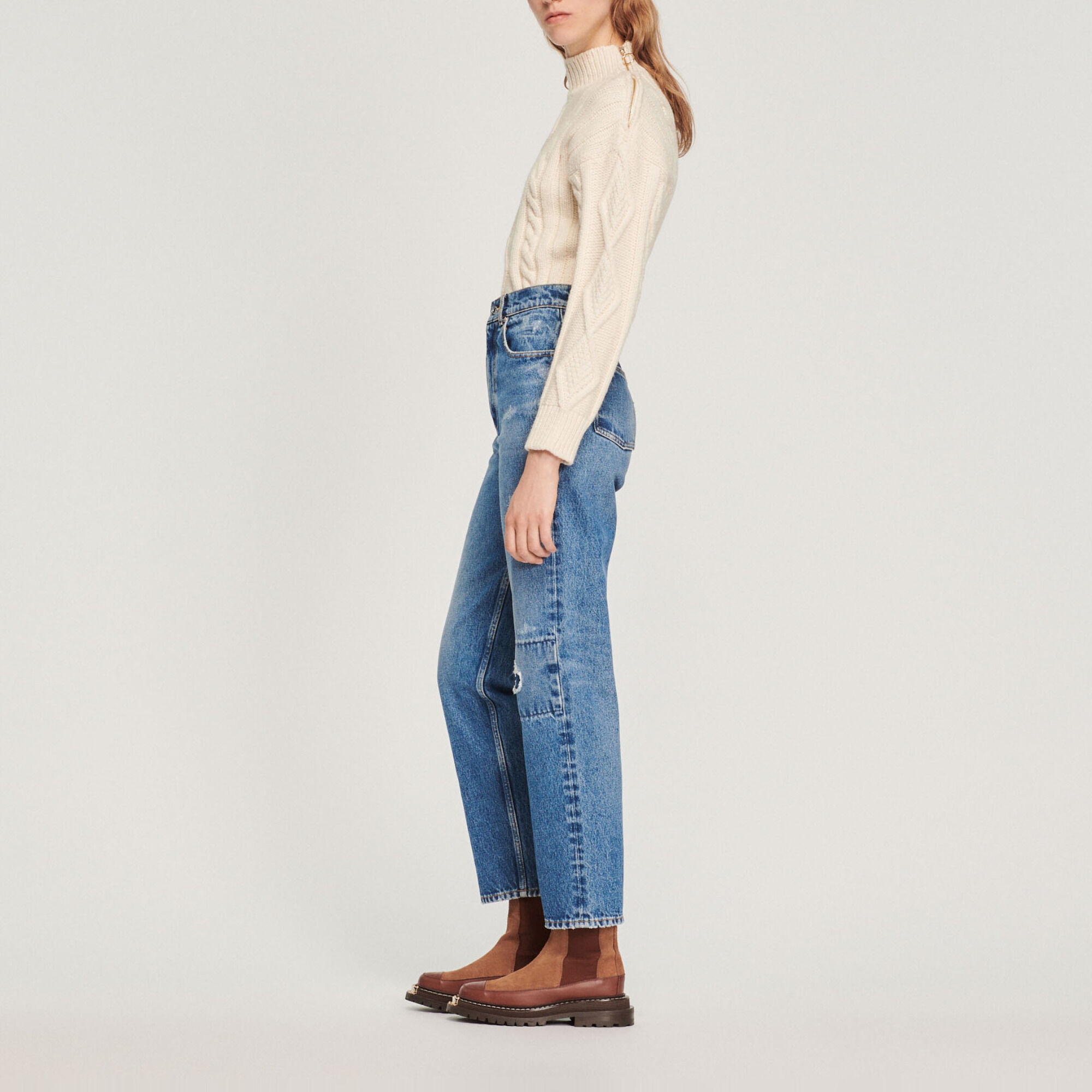Ripped straight-leg jeans