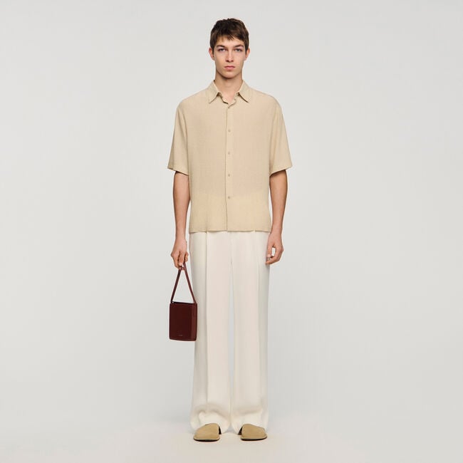Pleated shirt with shark collar