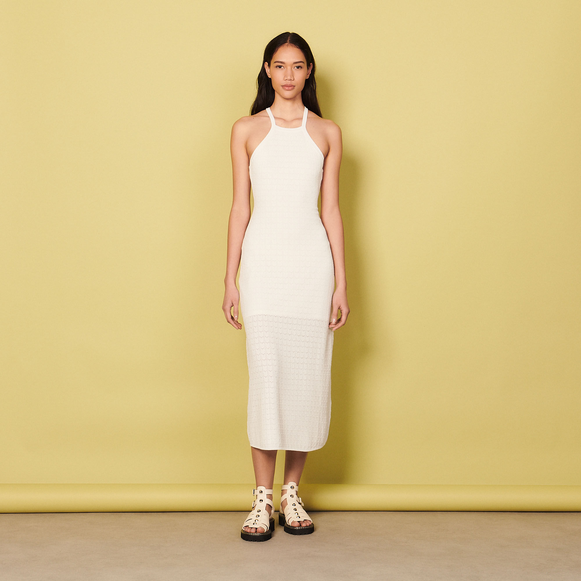 Long pointelle knit dress