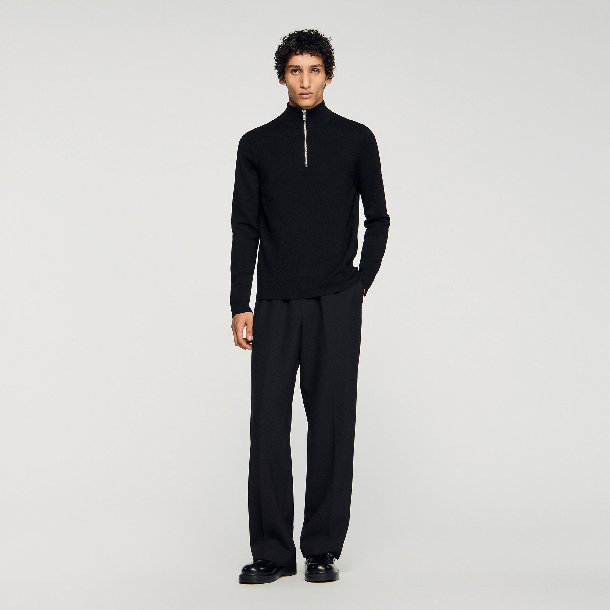 Wool jumper with zip collar