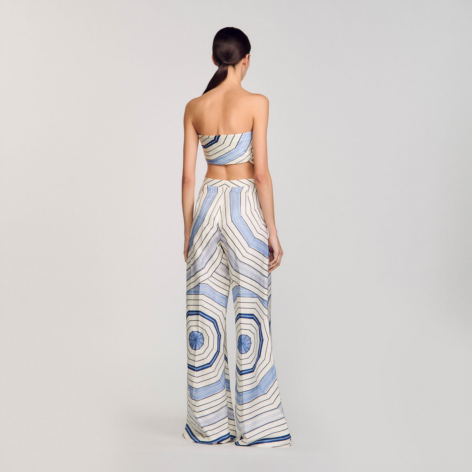 Spiral-motif wide-leg trousers