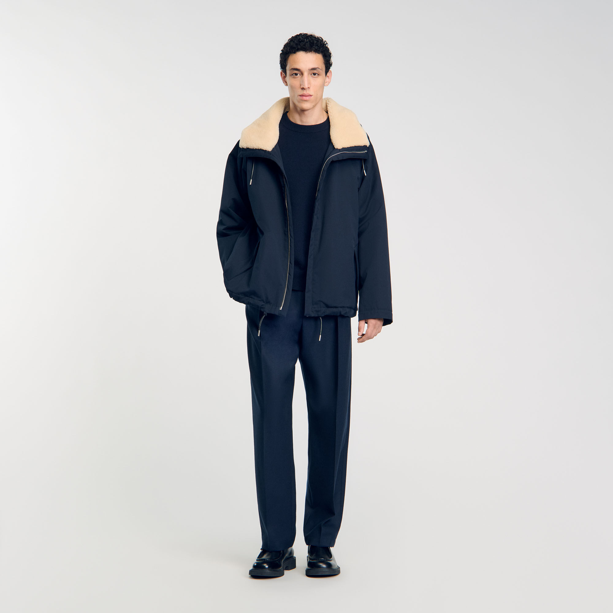 Quilted cotton parka blue for Men Sandro Paris