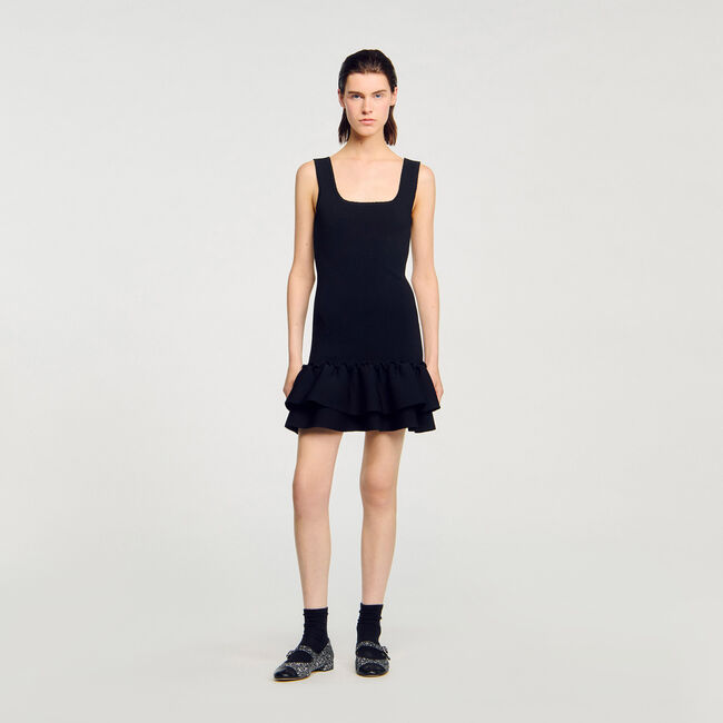 Short knit dress with ruffles
