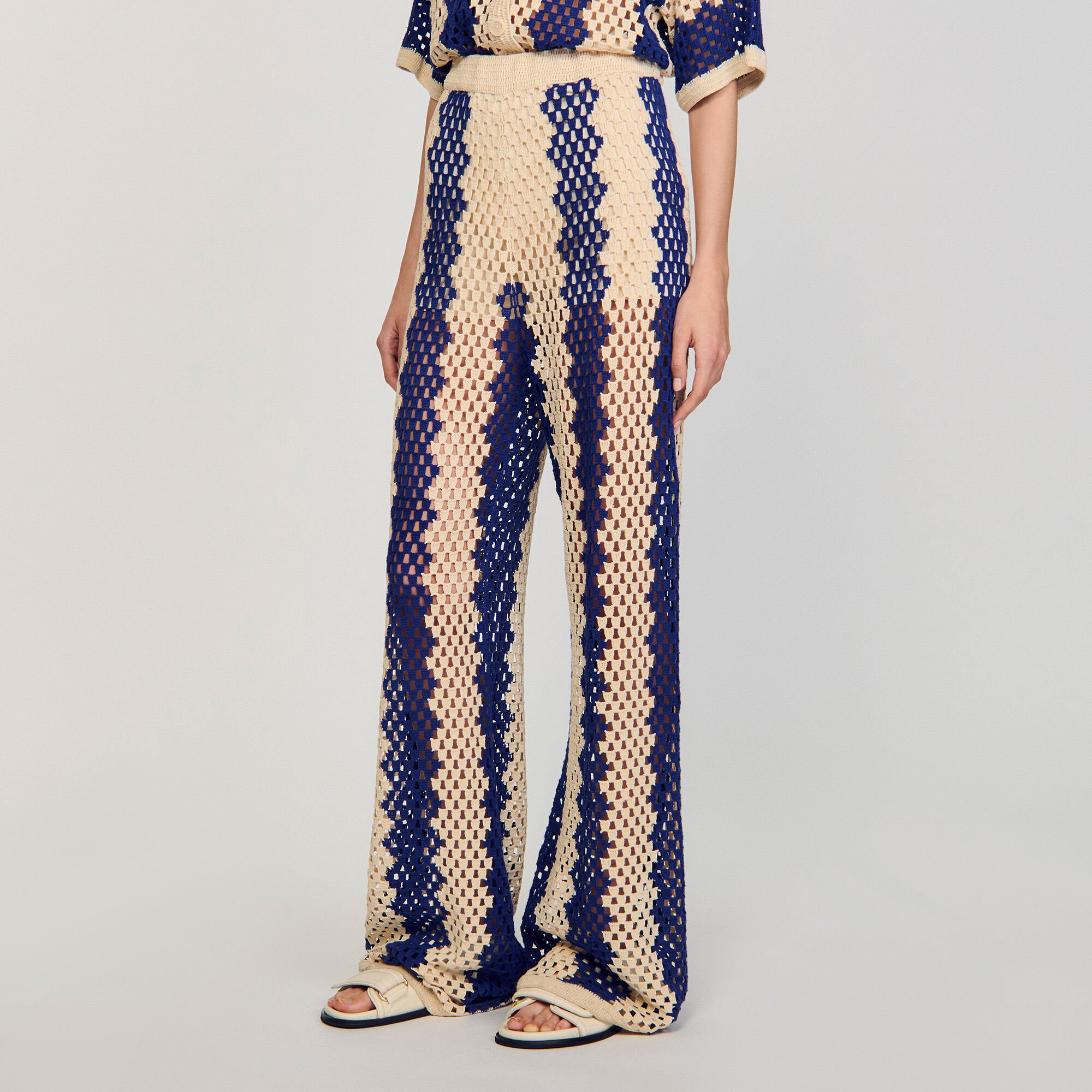 Two-tone open weave trousers