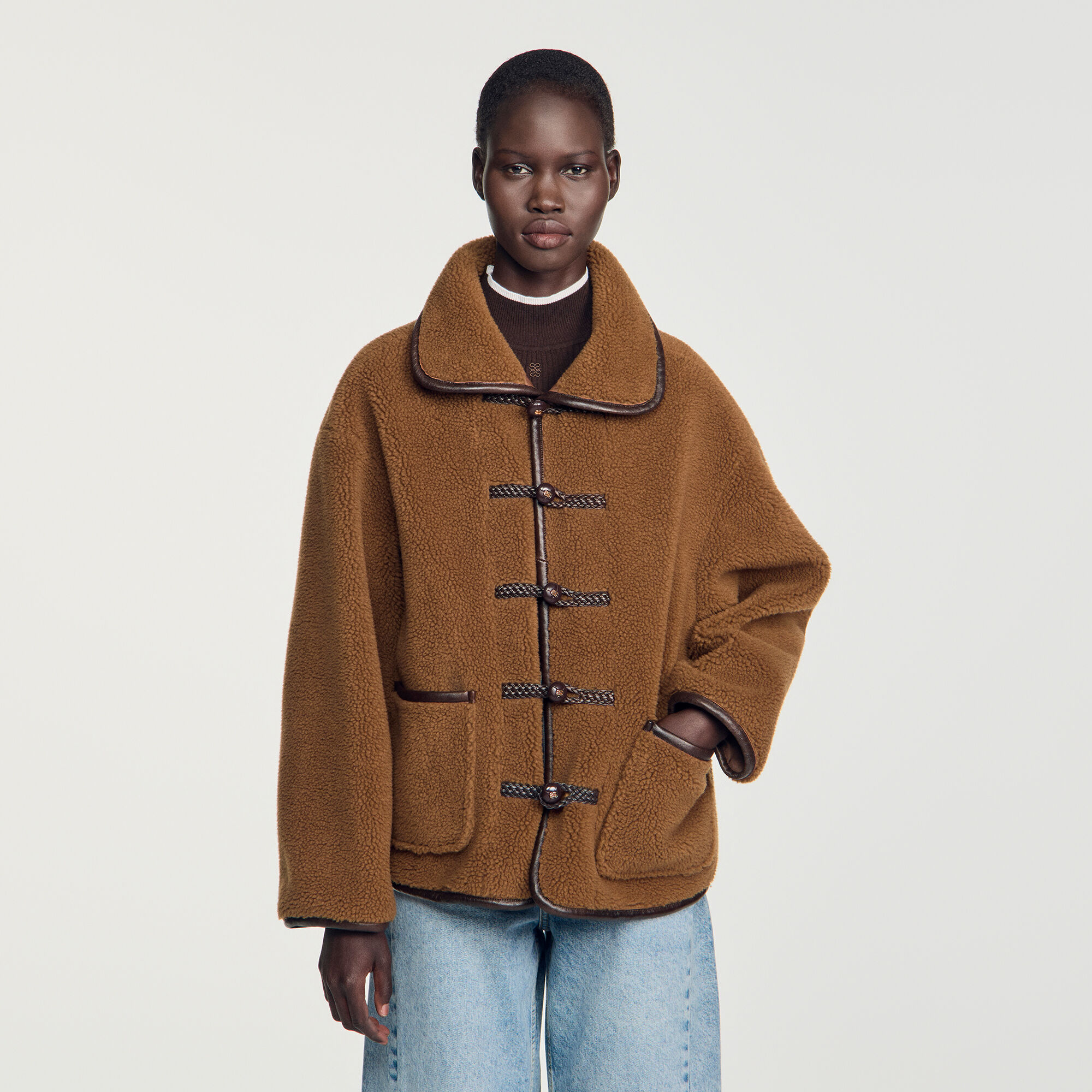 Short faux fur coat brown For Women | Sandro Paris