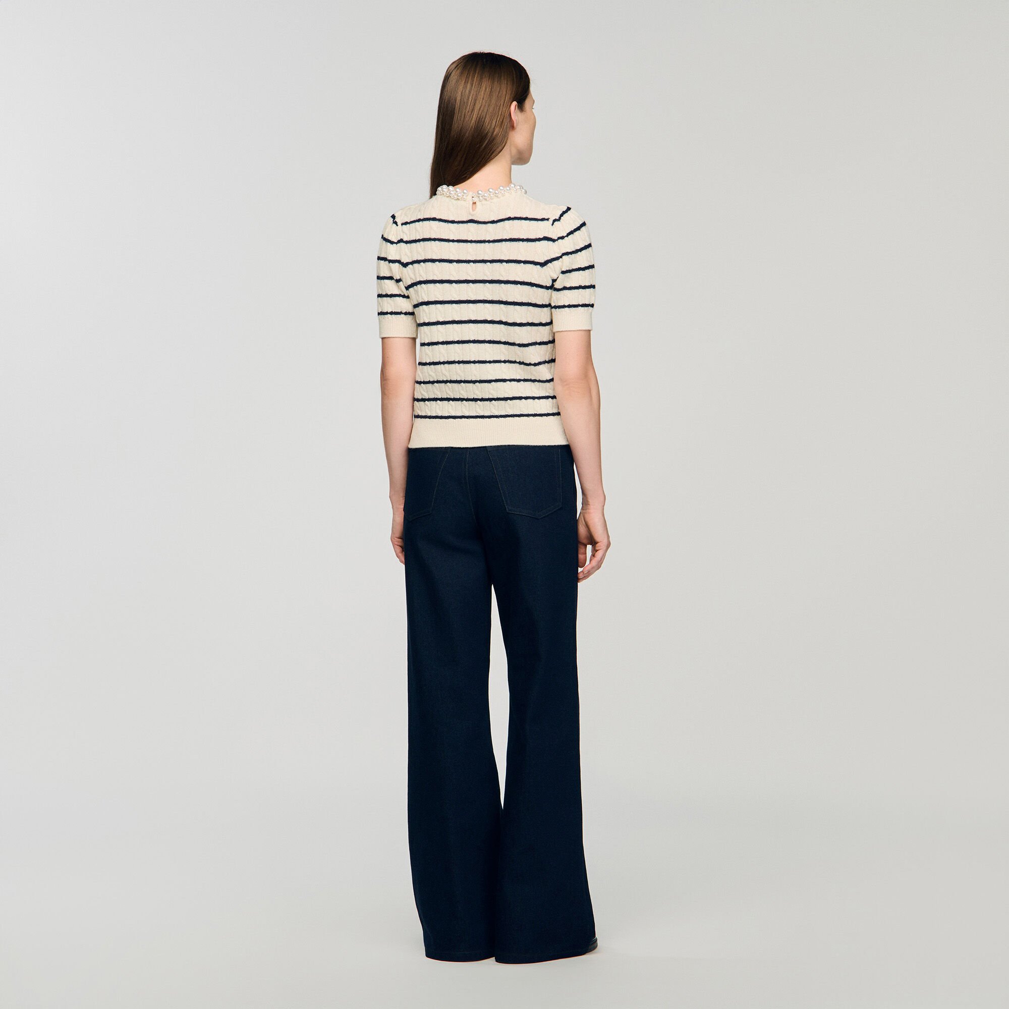 Striped jumper with pearl collar