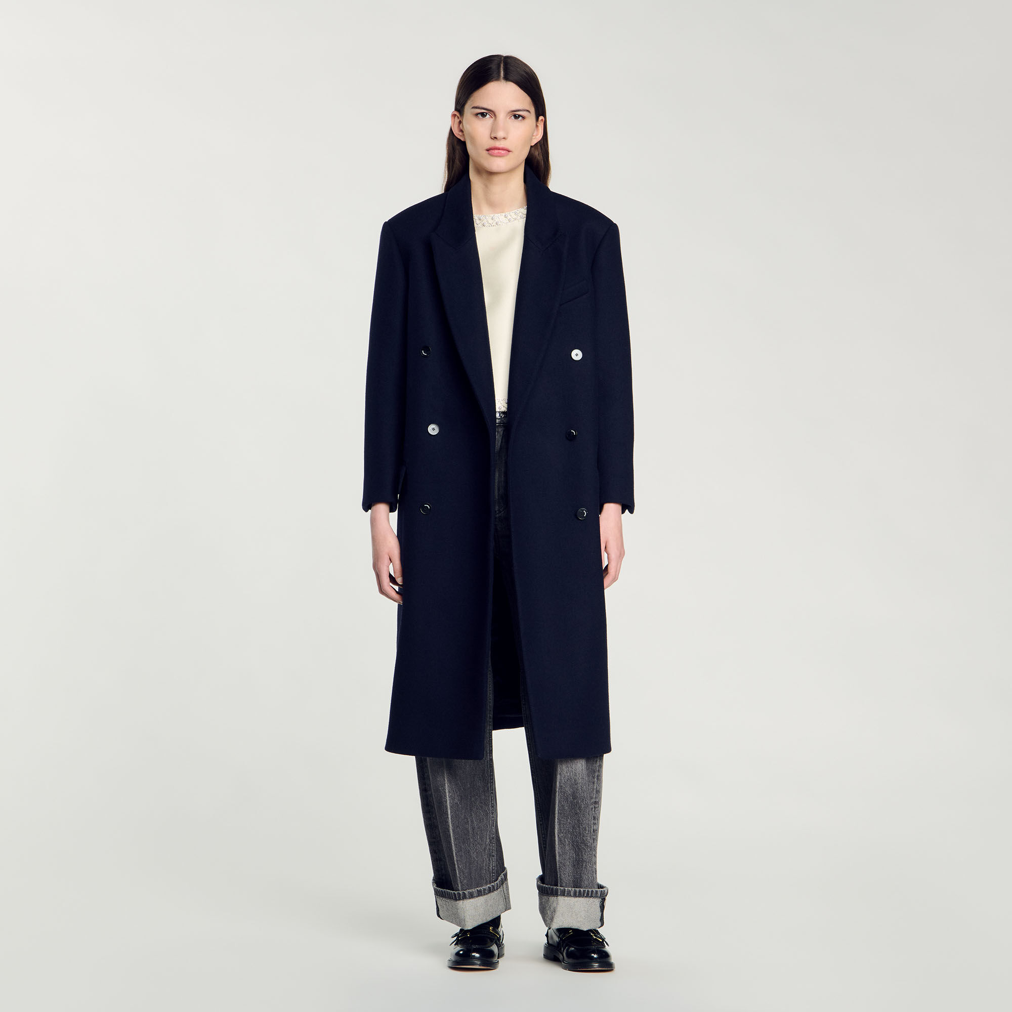 Long wool-blend coat