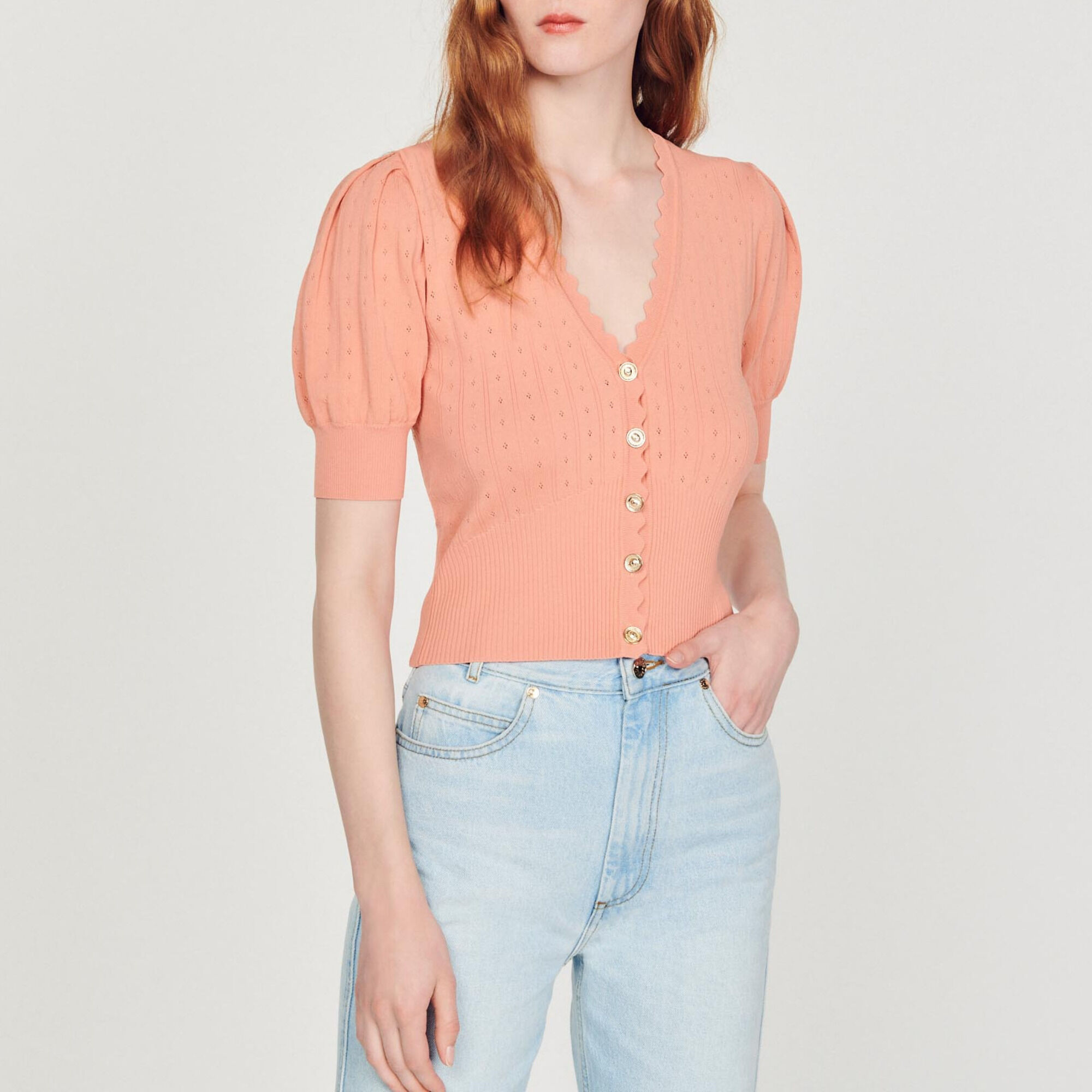 Cropped balloon sleeve cardigan store