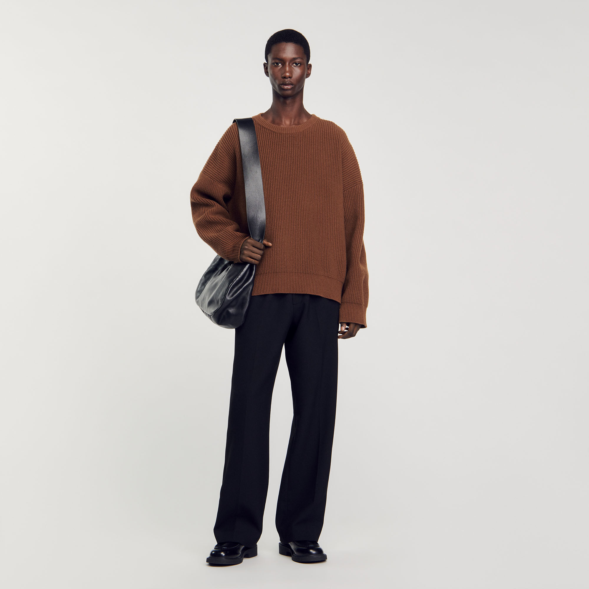 Rib knit jumper brown for Men Sandro Paris