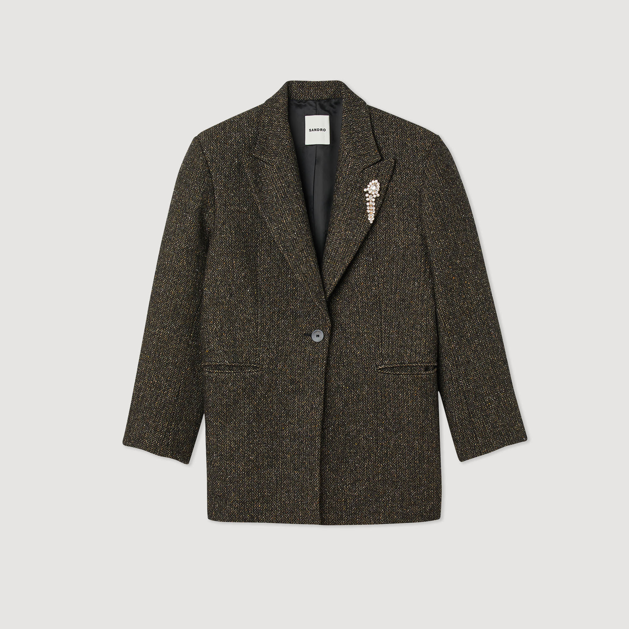 Tailored jacket with embellished brooch