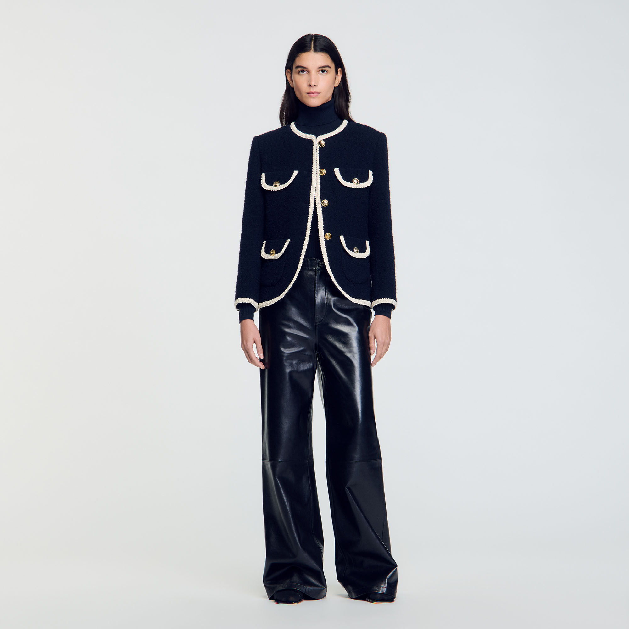 Long tweed jacket blue For Women | Sandro Paris