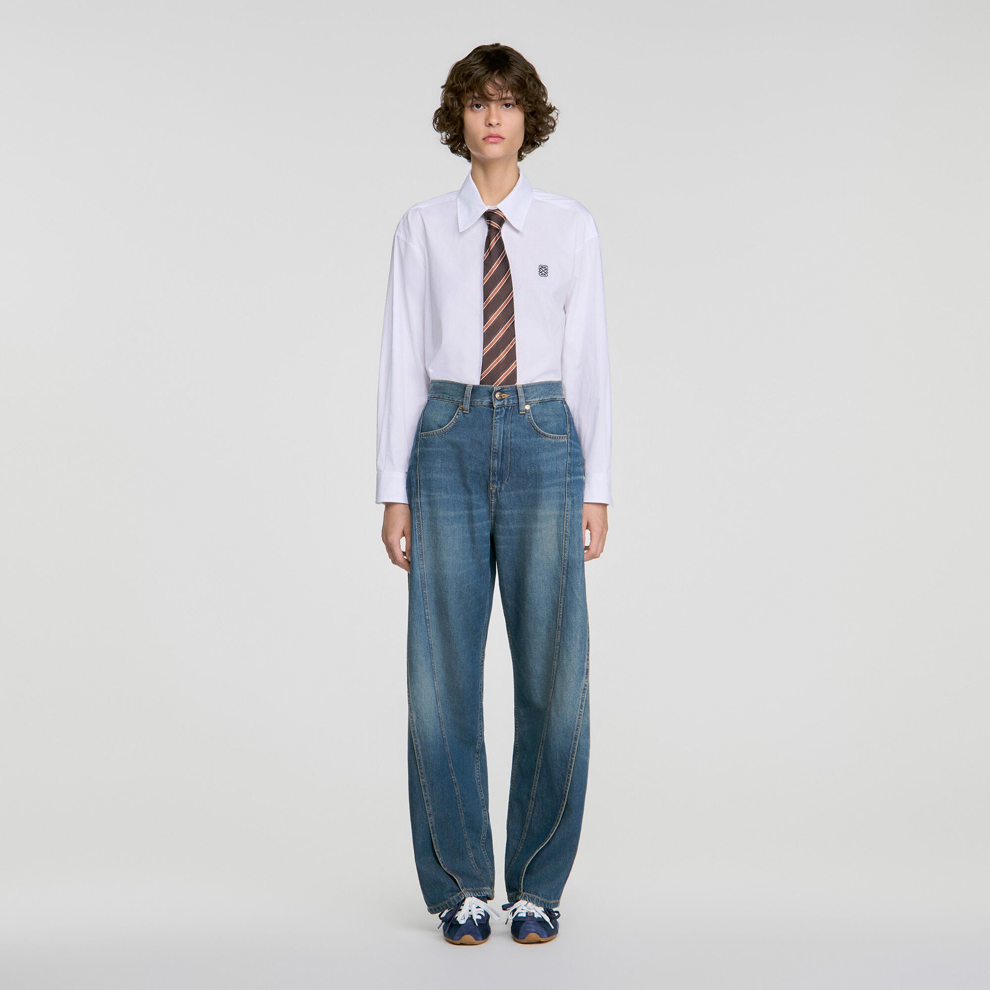 Wide-leg topstitched panel jeans - Women | Sandro