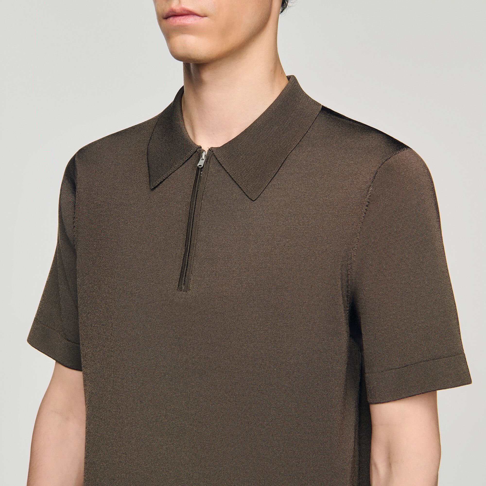 Knitted polo shirt with zip collar