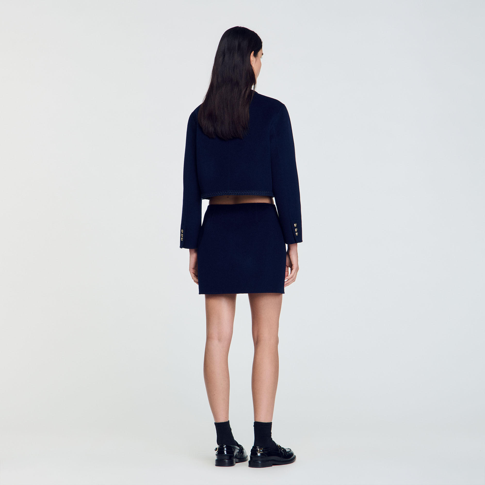 Double-faced short wool skirt