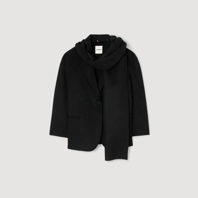 Short coat with integrated scarf
