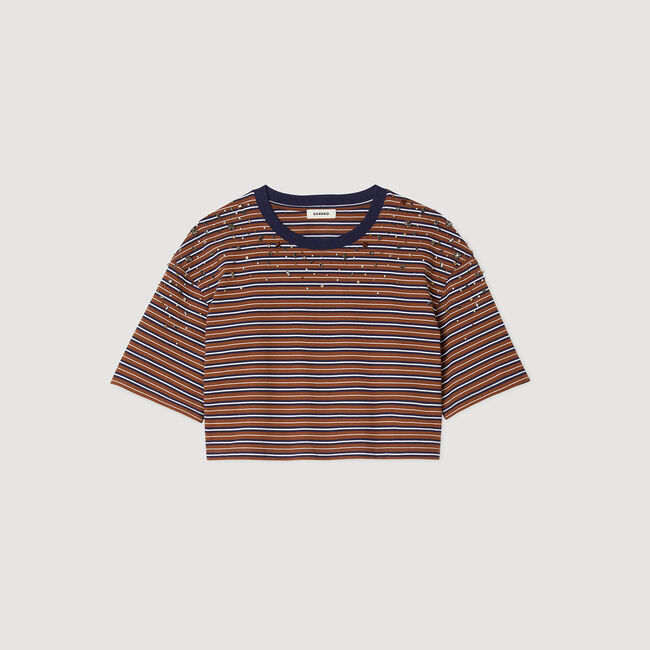 Striped rhinestone T-shirt