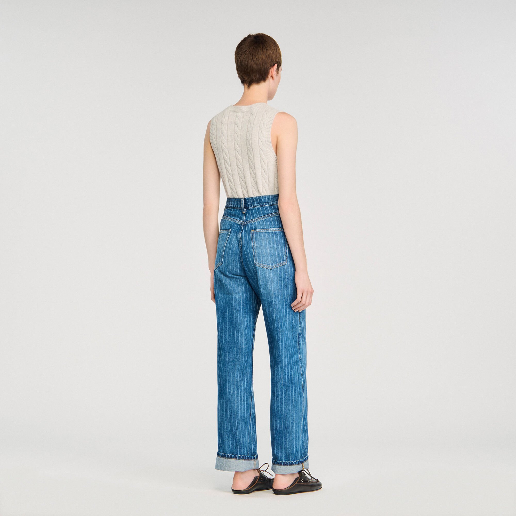 Wide-leg striped jeans
