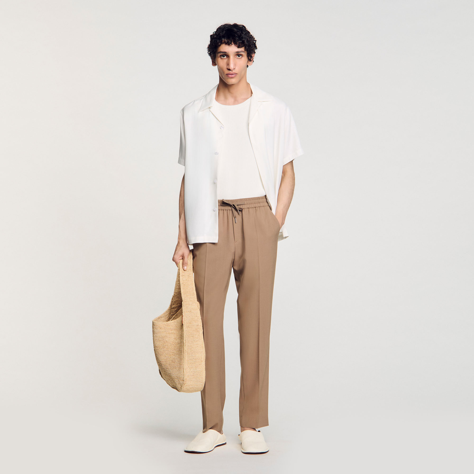 Elasticated straight-leg trousers