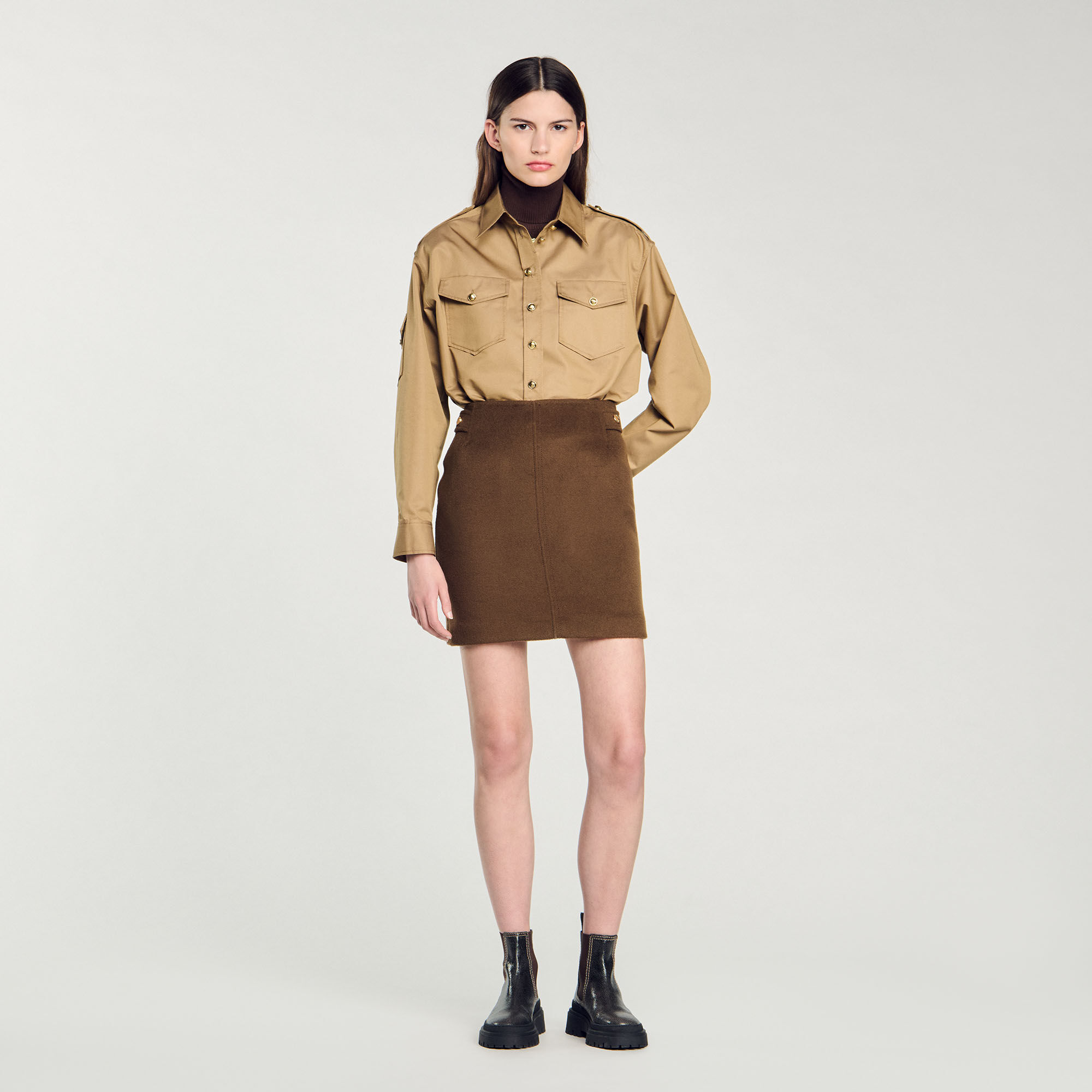 Double faced short wool skirt green For Women Sandro Paris
