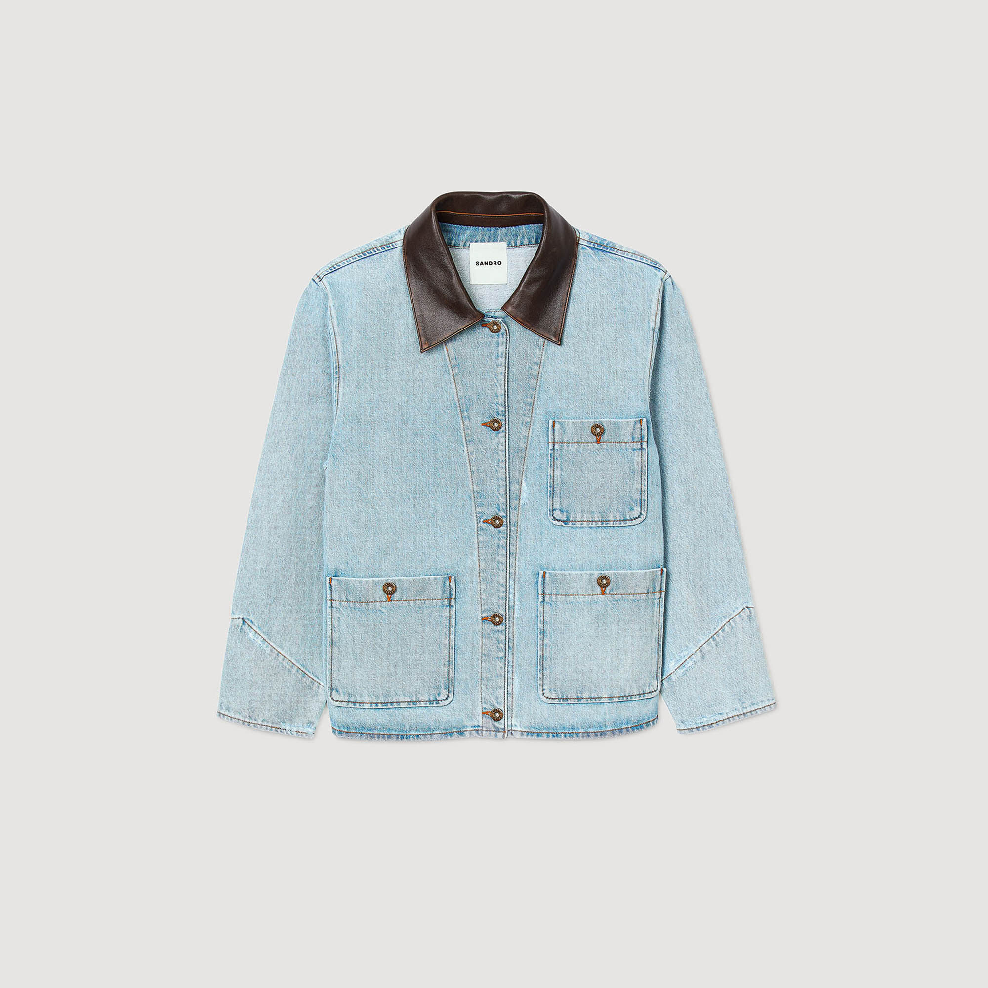 Sandro | Denim Jacket With Leather Collar
