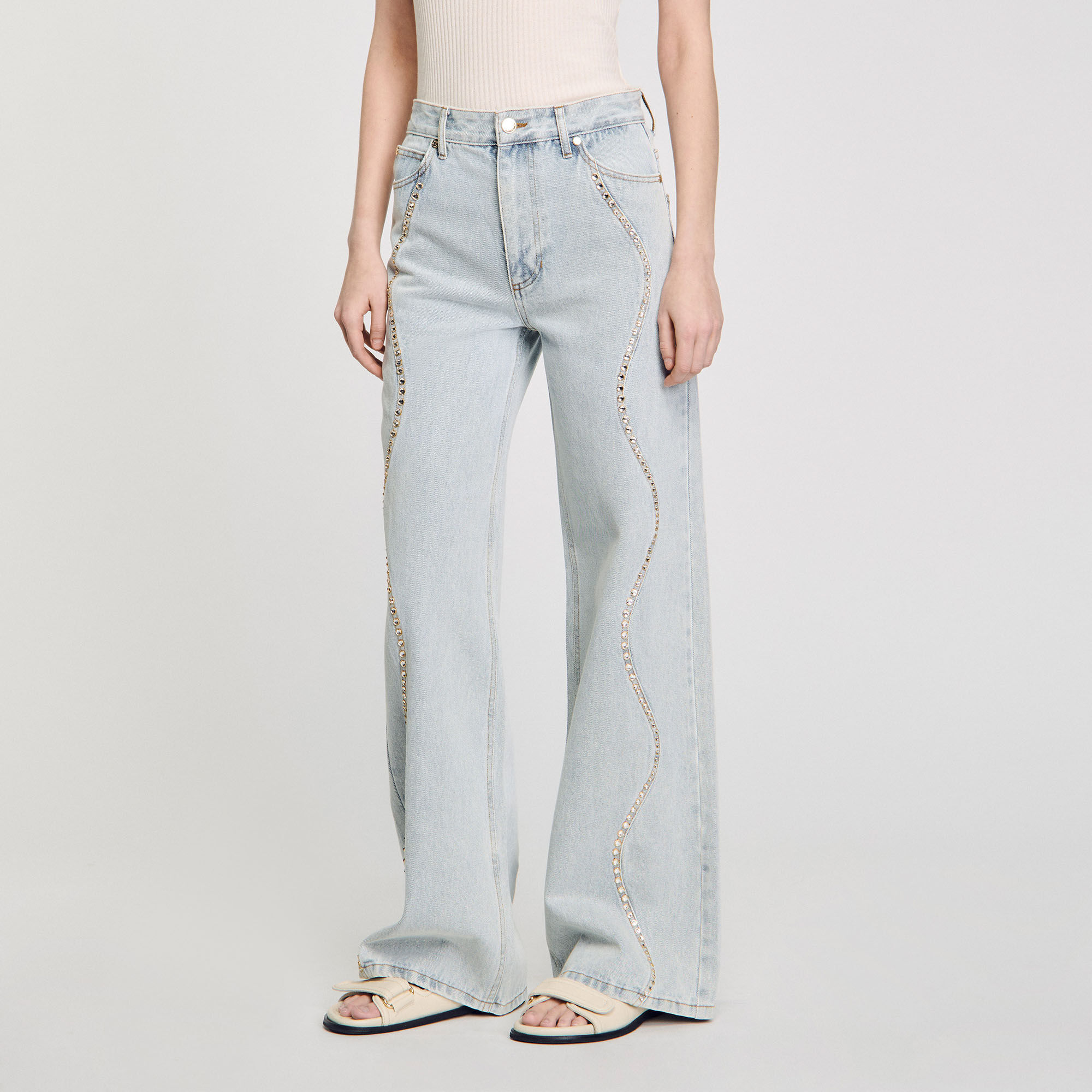 Jeans with rhinestone stripes