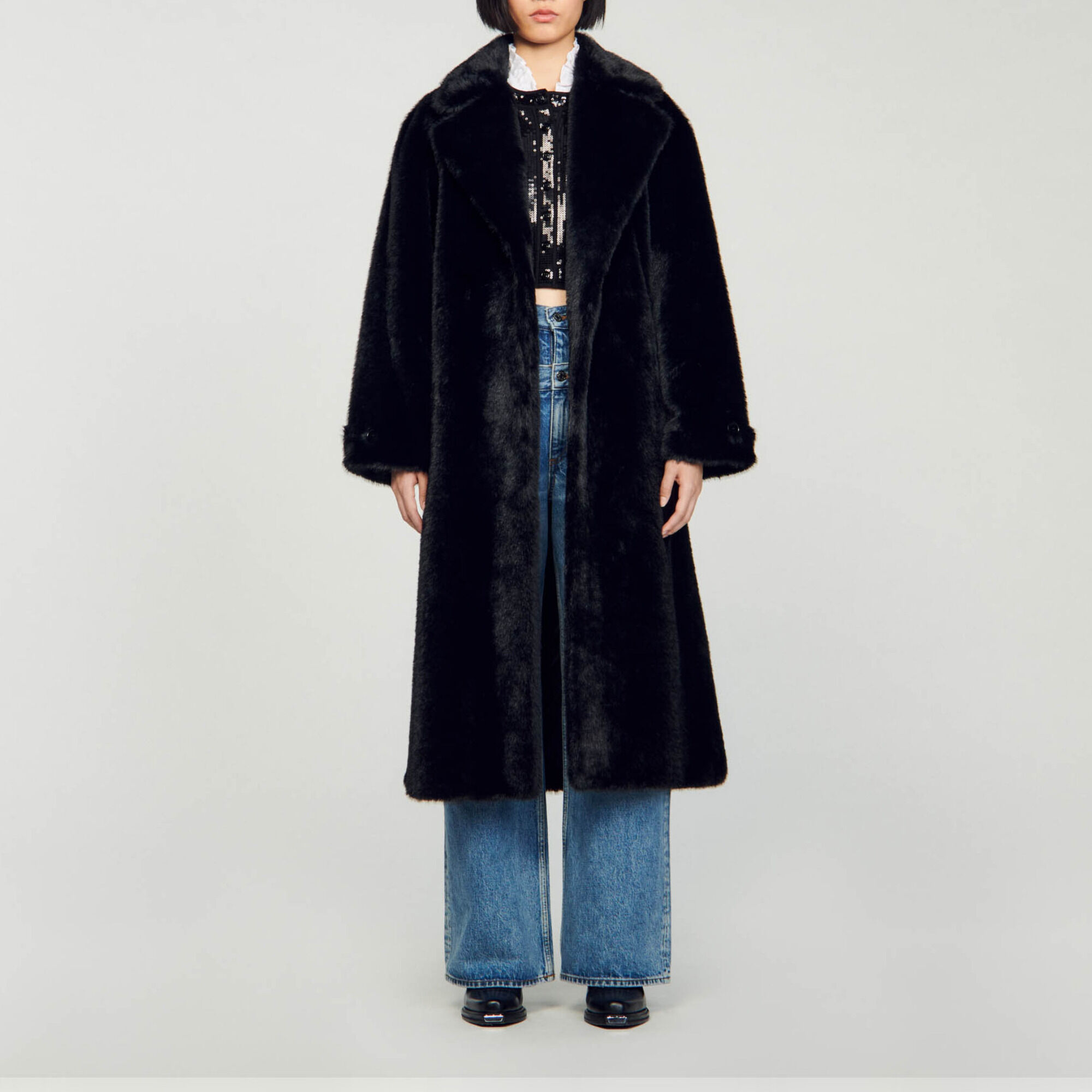 Long sleeve lapel fur coats hotsell