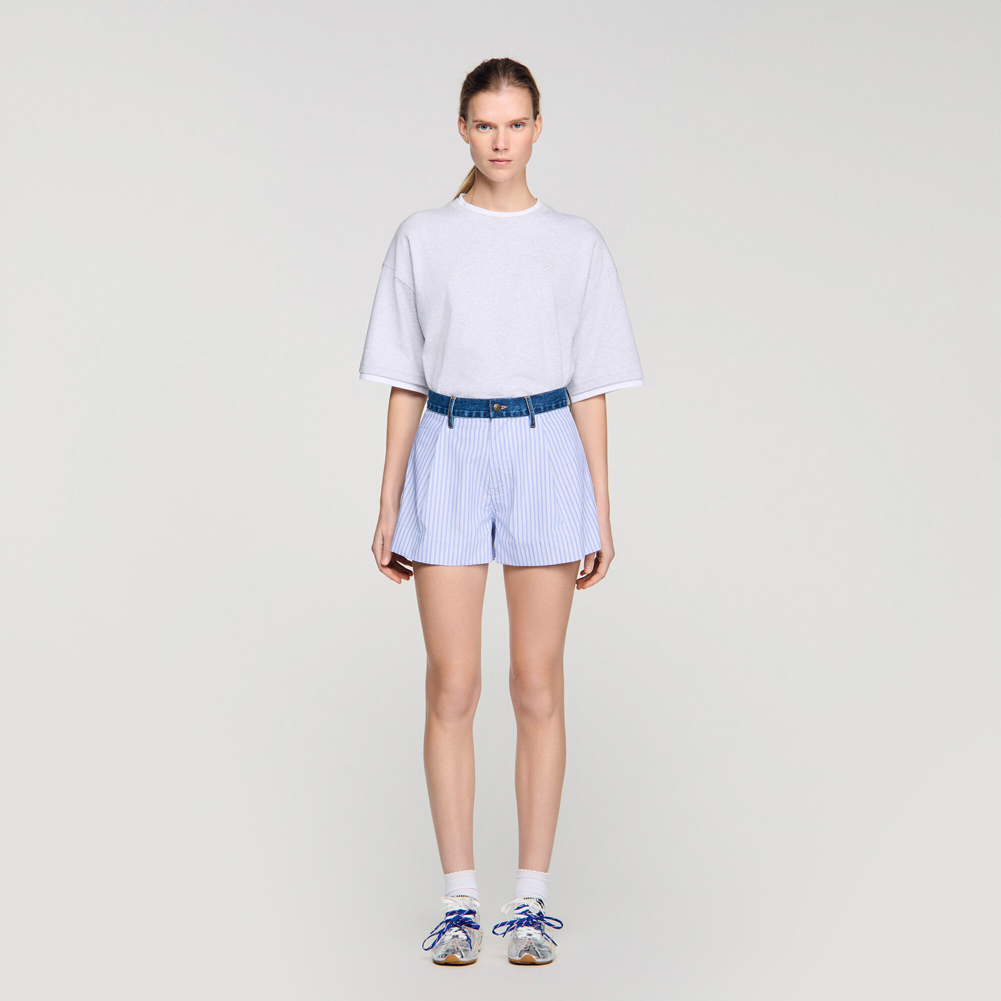 Striped shorts with denim details