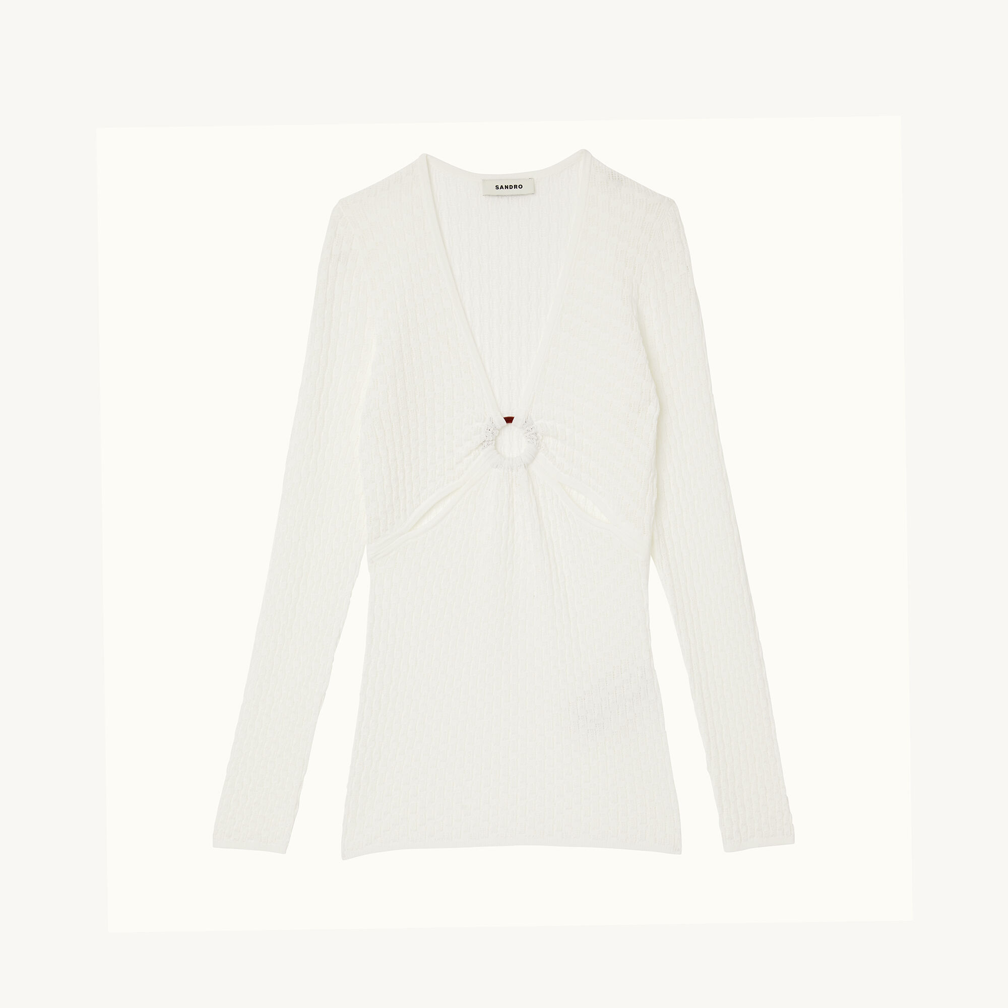 Pointelle knit sweater with ring detail