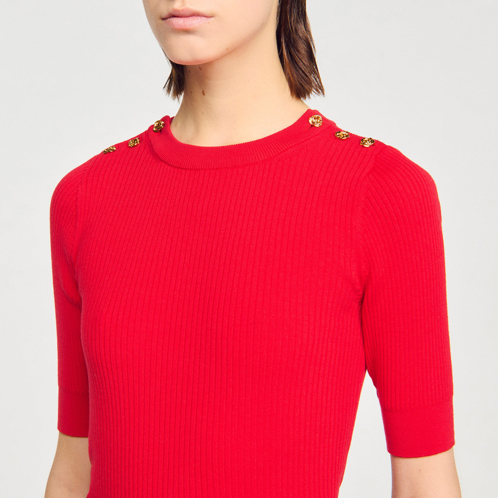 Short-sleeve ribbed jumper
