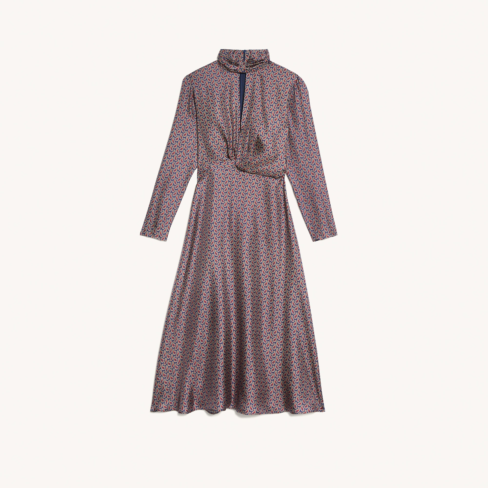 Long silk draped dress with print