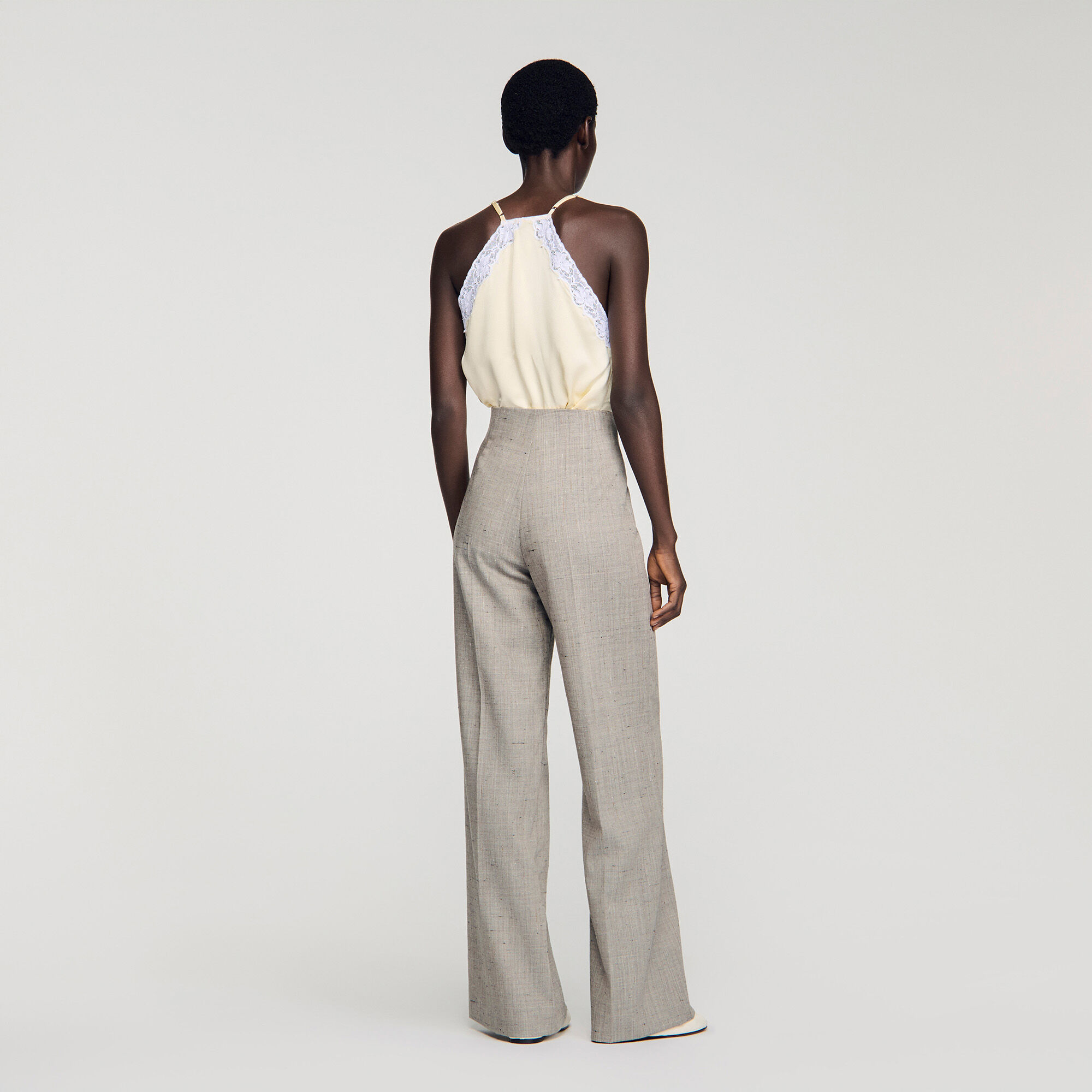 Wide-leg checked wool trousers