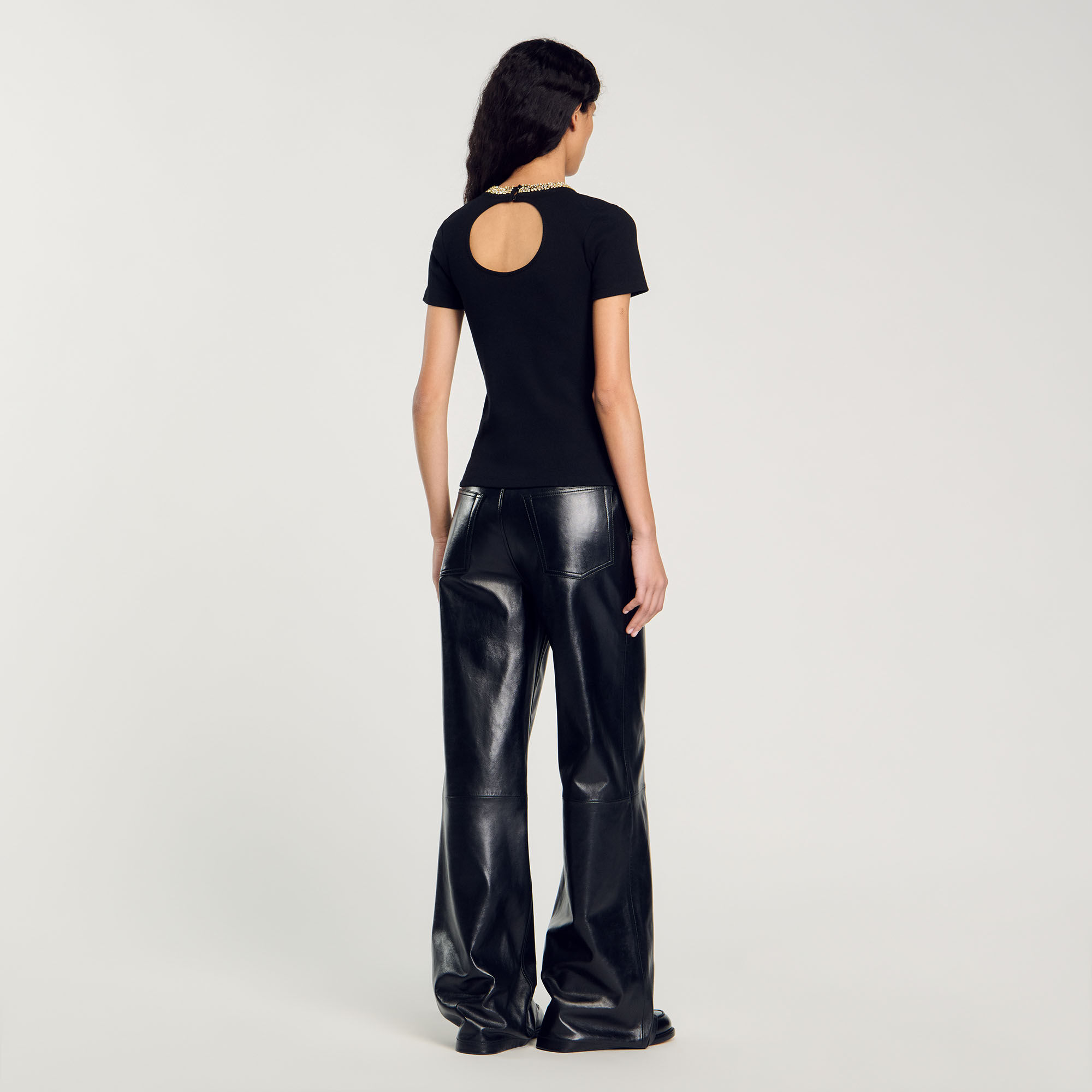 T-shirt with rhinestone trim