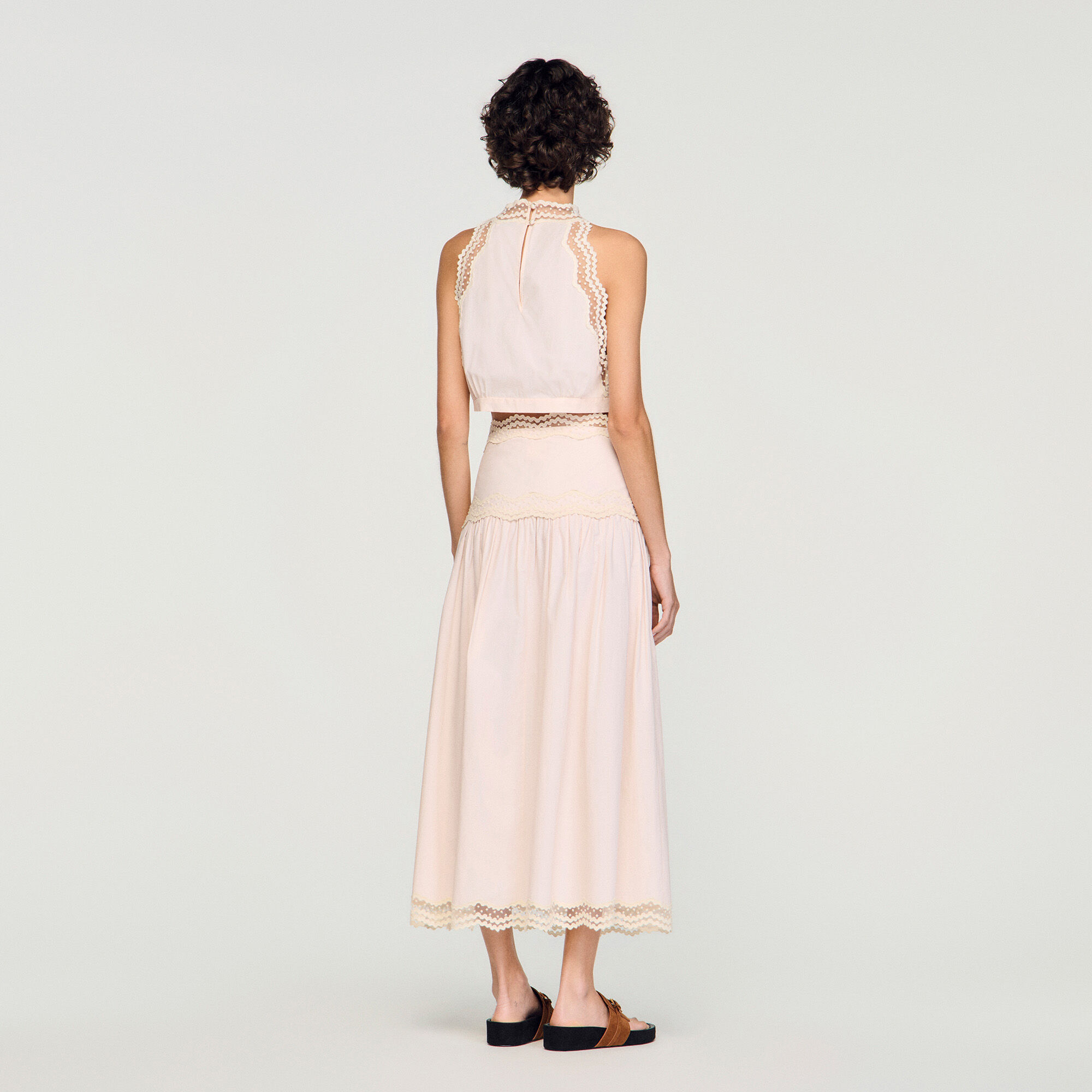 Long cotton skirt with trim